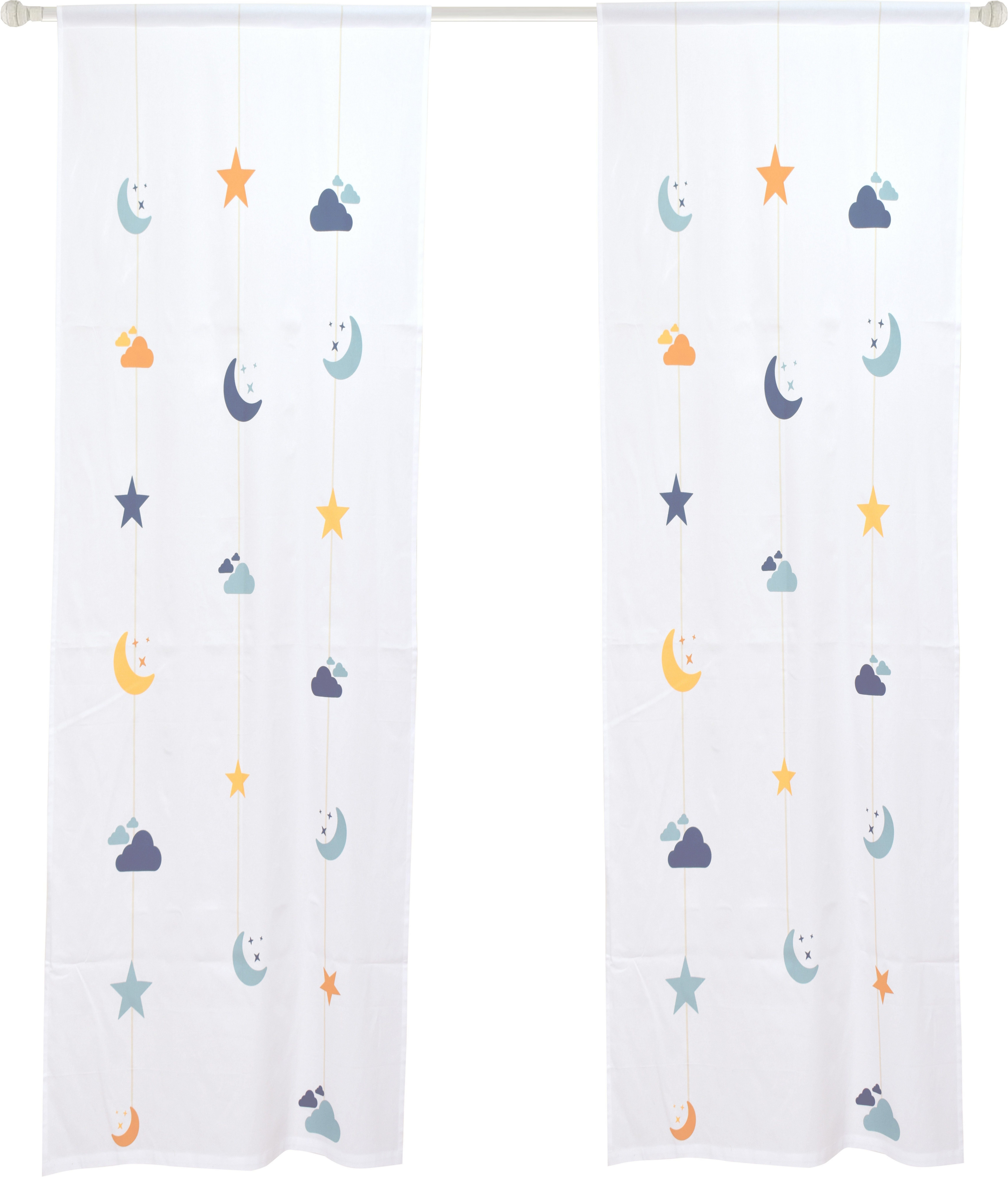 Gardine Romy, & Stangendurchzug (1 Mond, Wolken St), halbtransparent, Kindergardine einseitig bedruckt Baumwolloptik, Sternen Lüttenhütt, mit