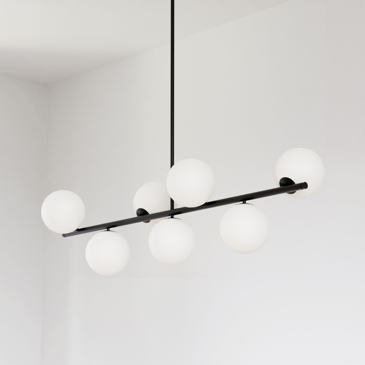 Licht-Erlebnisse Pendelleuchte TALVIK, ohne Leuchtmittel, Schwarz Weiß 110 cm lang H: max. 91 cm Metall Glas 7x G9 Kugel Schirm