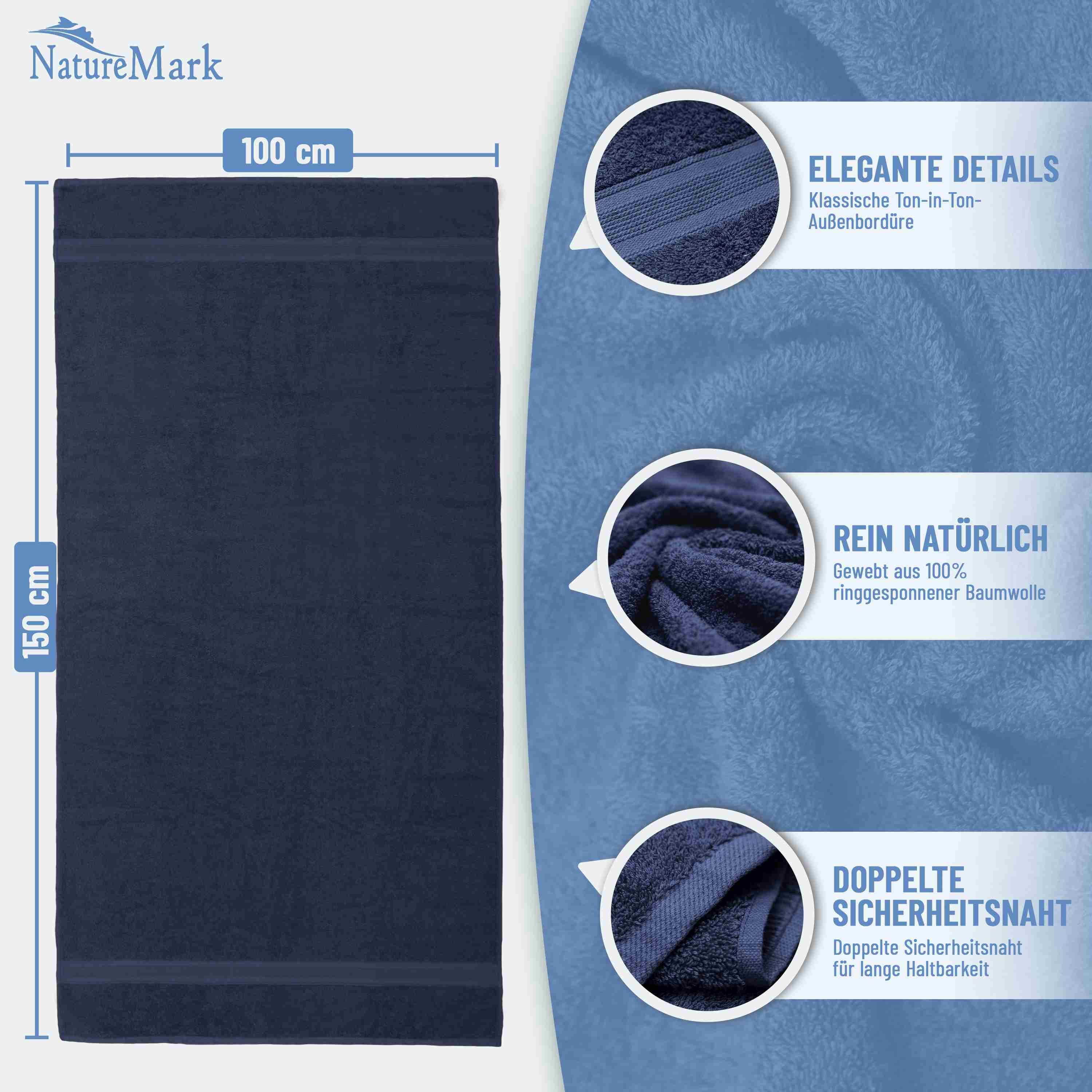 NatureMark Badetuch 2er-Set Frottier Badetücher 100x150cm, 100% Baumwolle (2-St), Premium Qualität, BADETUCH, Bade-Handtuch, 100x150cm – Bild 3 von 5