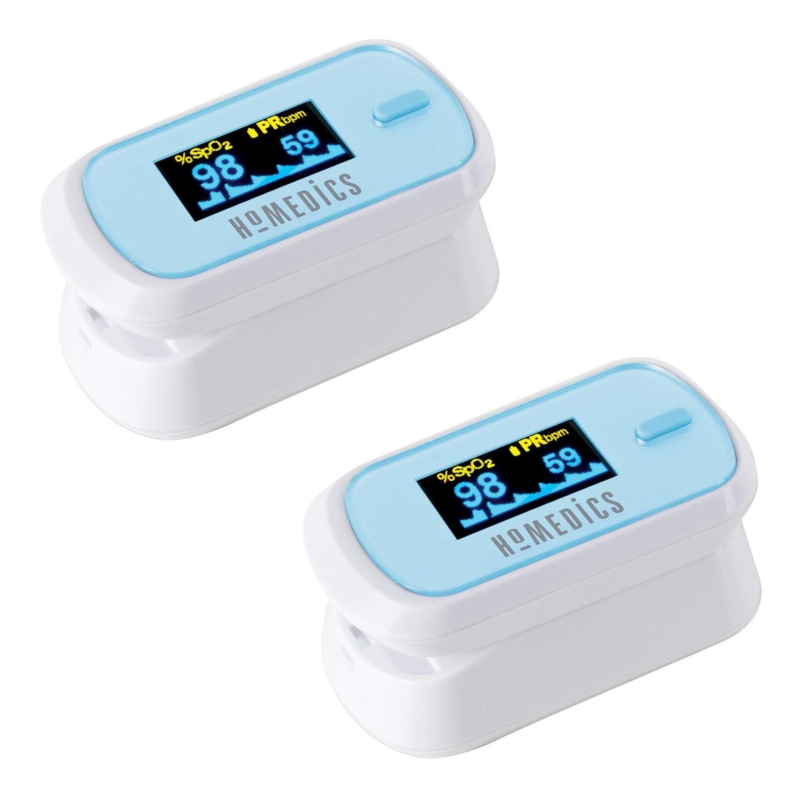 HOMEDICS Pulsoximeter 2x Pulsoxymeter Finger Puls Messgerät Sauerstoff Blut SpO2, Inklusive Trageschlaufe und Batterien