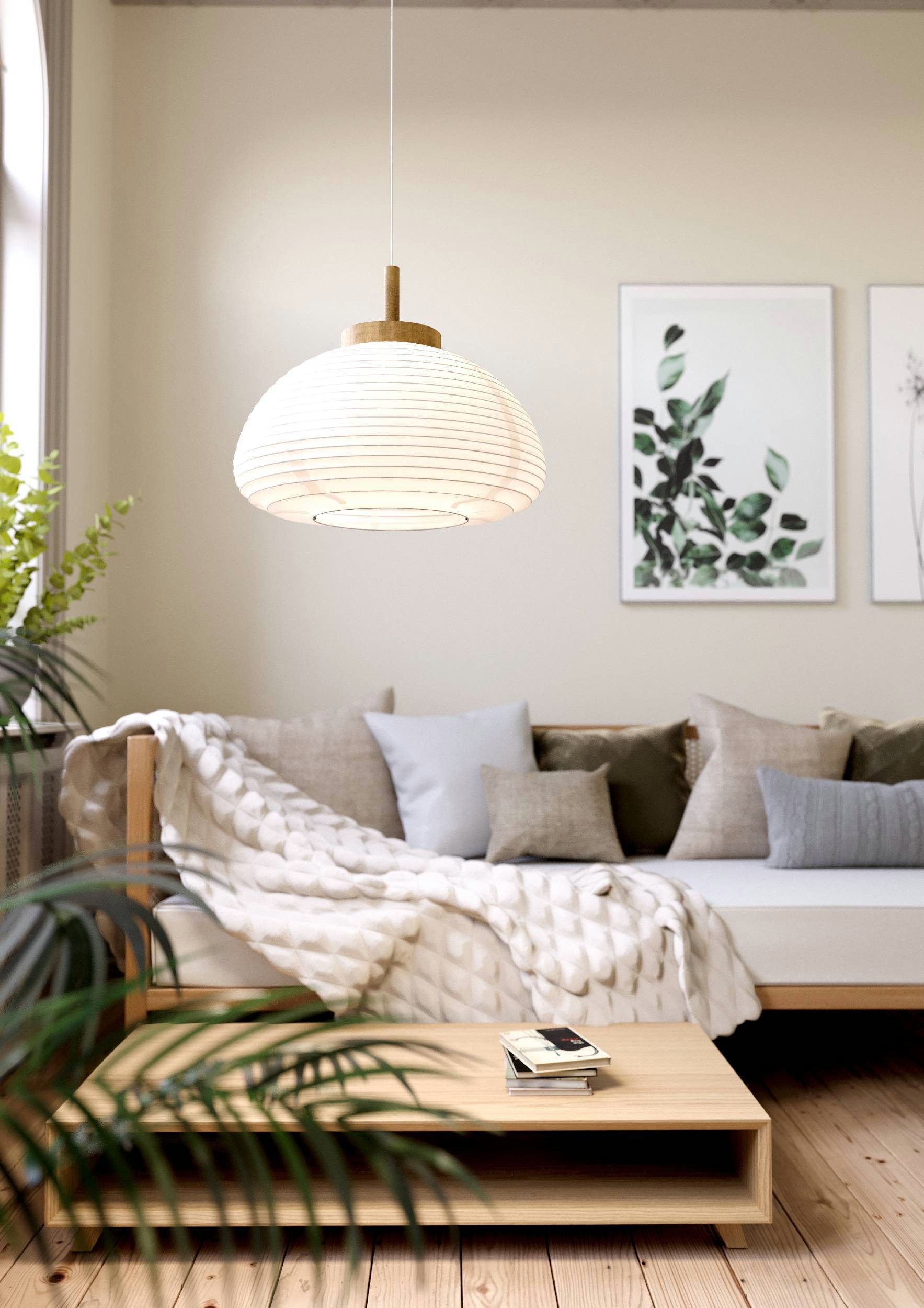 EGLO Hängeleuchte Summerhill Hängelampe 1-fach, Japan-Stil, Metall, Holz und Papier, E27, ohne Leuchtmittel, Hängeleuchte - H110 x Ø55 cm - weiß, braun - 1X40W  – Bild 5 von 5