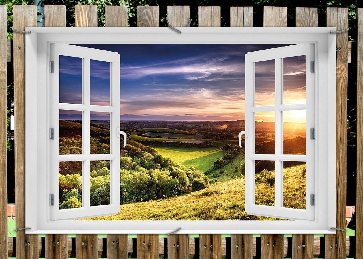 Thumbnail - Wallario Sichtschutzzaunmatten Farbenfroher Sonnenuntergang in England, mit Fenster-Illusion