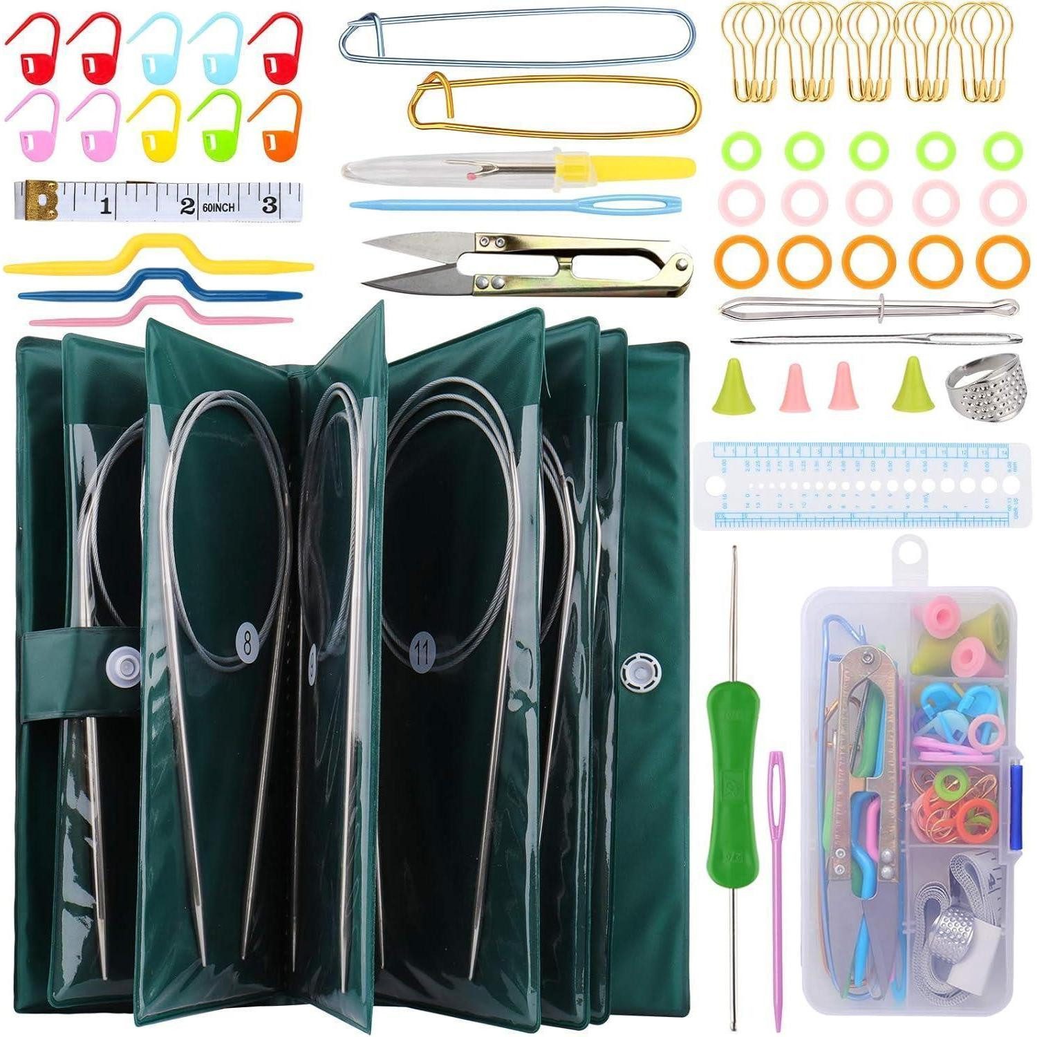 LuxusKollektion Rundstricknadeln Rundstricknadel Set Edelstahl 11teilig 57 Zubehör Tasche 80cm 32 inch