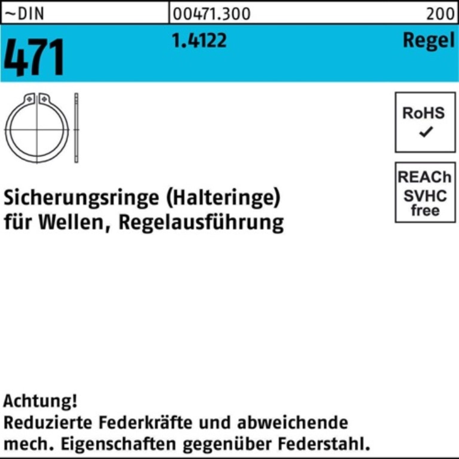 Reyher Sicherungsring 100er Pack Sicherungsring DIN 471 18x 1,2 1.4122 Regelausf. 50 Stück