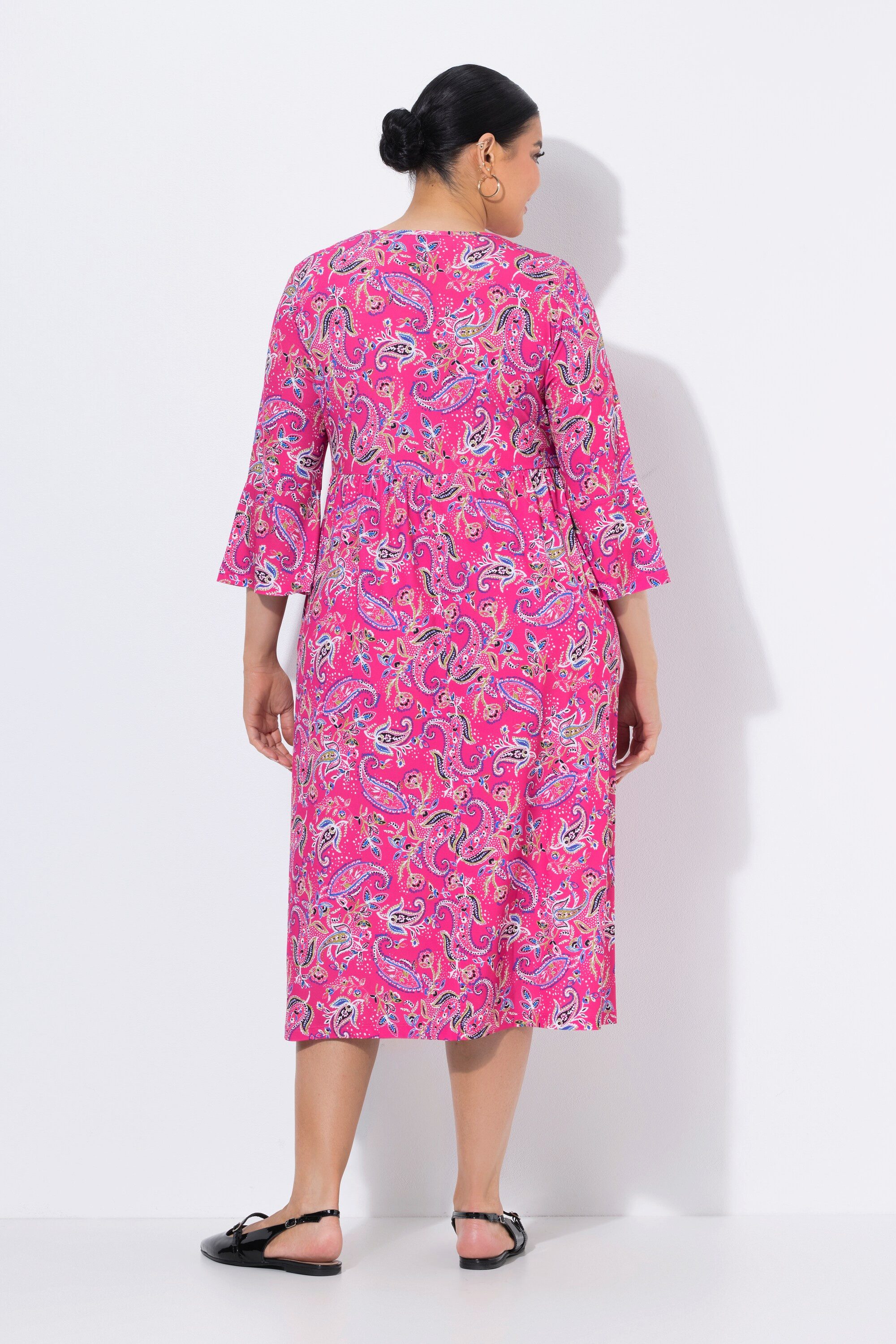 Ulla Popken Maxikleid Jerseykleid Paisley A-Linie V-Ausschnitt 3/4-Arm