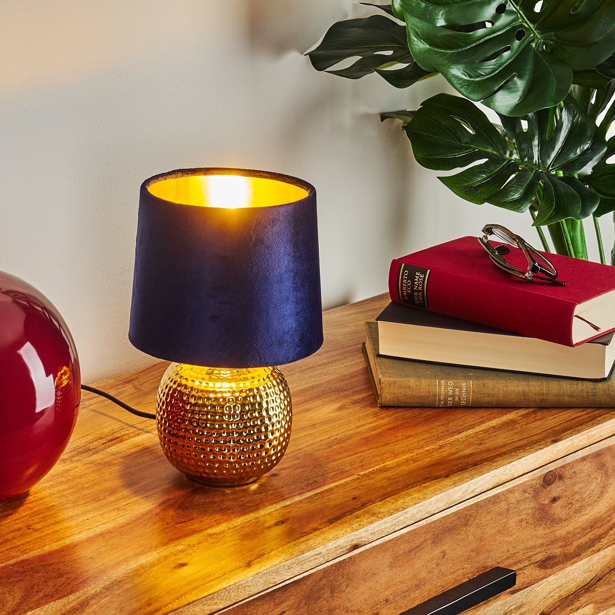 hofstein Tischleuchte Nacht Tisch Lese Lampen Gold/Blau Wohn Schlaf Zimmer Beleuchtung