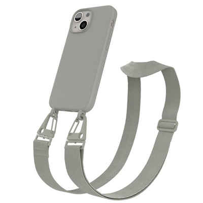 EAZY CASE Handykette Karabiner Breitband für Apple iPhone 13 Mini 5,4 Zoll, Ketten Hülle Transparent Case Kettenhülle abnehmbare Kordel Grau Taupe