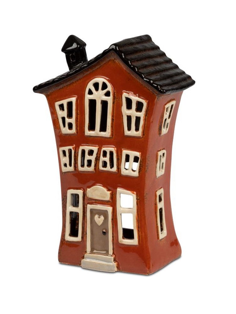 formano Windlicht Haus rotbraun Steinzeug 23 cm handbemalt glasiert mit Durchbrüchen (1 St)