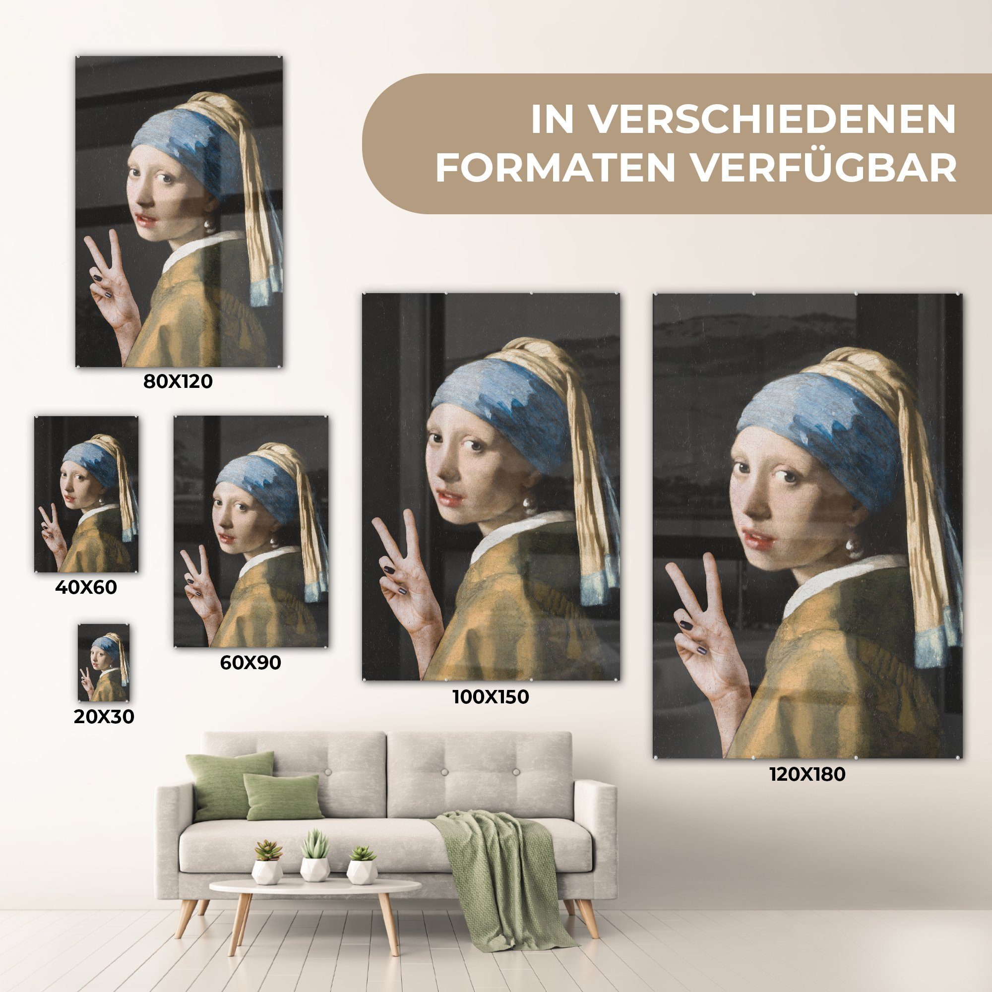 - - auf Glas Glas (1 mit Foto Wandbild Wanddekoration dem St), Bilder Johannes auf Frieden, Acrylglasbild Mädchen - Perlenohrring Vermeer - bunt Glasbilder Das - MuchoWow