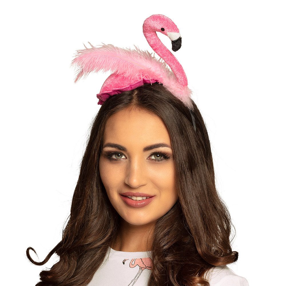 Boland Kostüm Diadem Flamingo – Haar-Accessoire mit Federn für Party & Karneval, Beliebt bei Mottopartys & JGA, mit Straußenfeder
