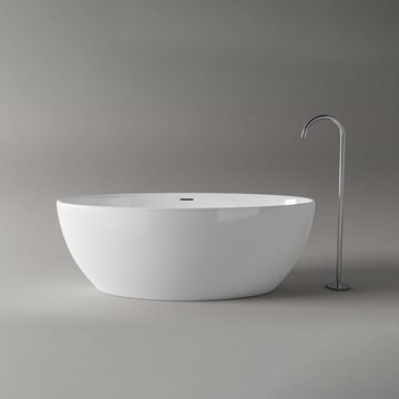Bernstein Badewanne TERRA, (modernes Design / Acrylwanne / Sanitäracryl / mit Siphon), freistehende Wanne / Weiß Glänzend / 160 cm x 80 cm / Acryl / Oval