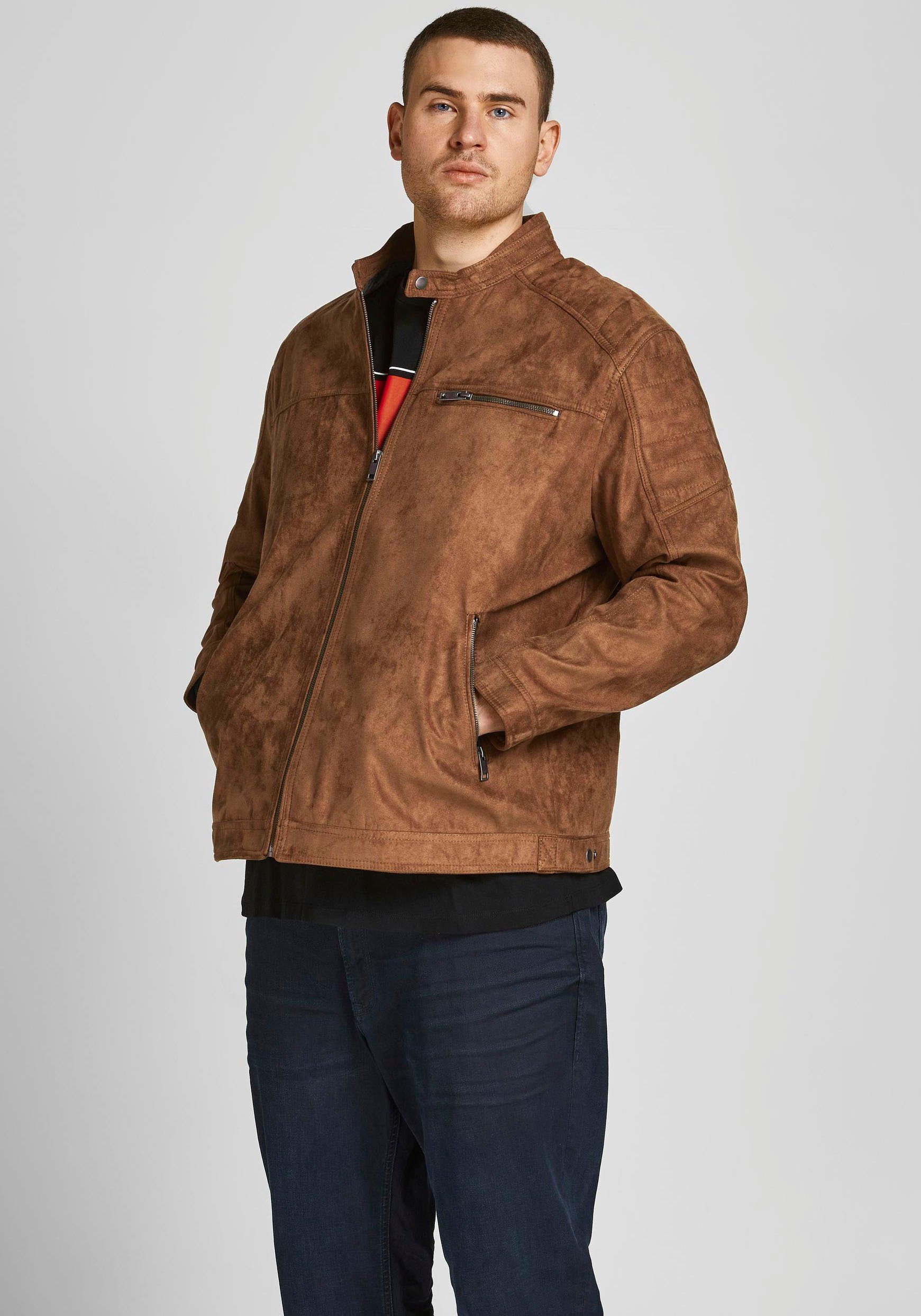 Jack & Jones PlusSize Bikerjacke ROCKY JACKET bis Größe 6XL cognac