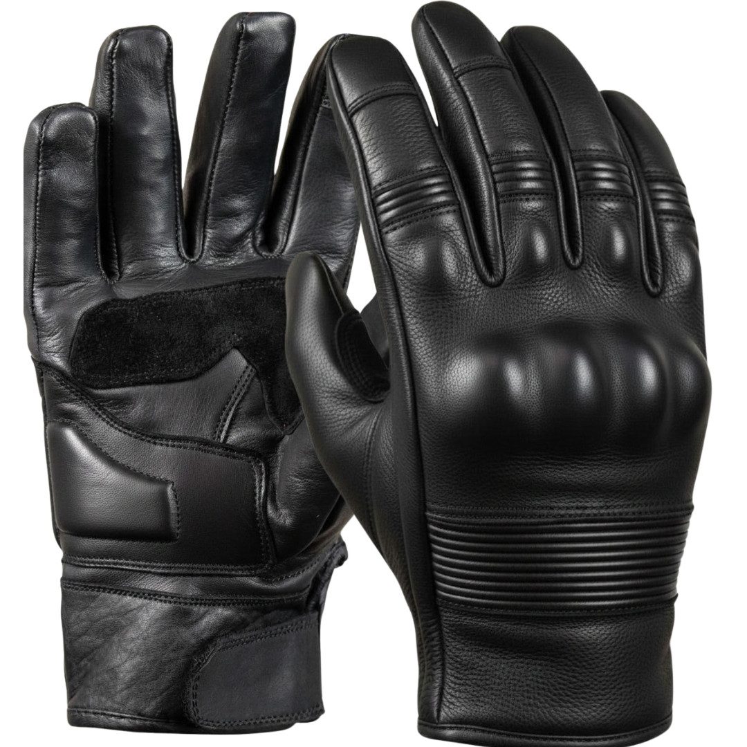 MDM Motorradhandschuhe Retro Motorradhandschuhe Leder mit Knöchelschutz, Touchfunktion Perforierte Ledereinsätze für bessere Luftzirkulation