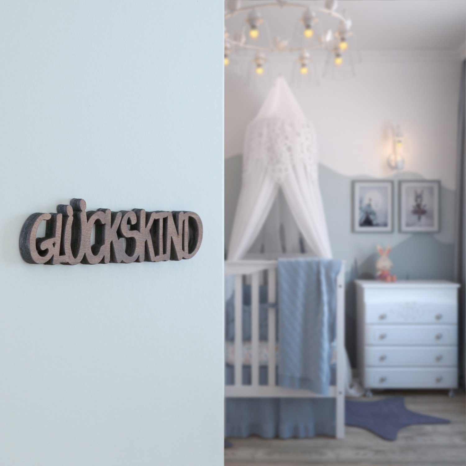 MARELIDA Deko-Buchstaben Schriftzug GLÜCKSKIND Holz Dekoschild Geschenkidee für Tür 17,5x3,5cm