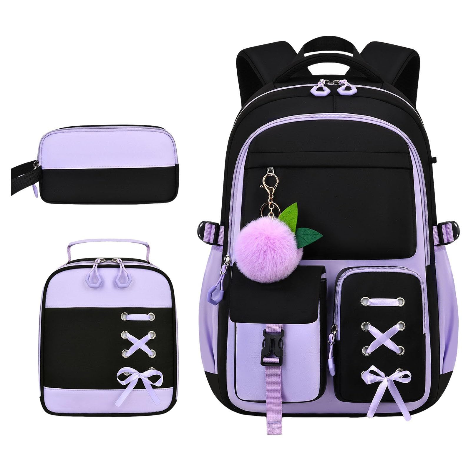 MOPUEA Schulrucksack Schulrucksack Set 3tlg Schulrucksack mit Lunchpaket und Mäppchen (Set, 3-tlg., Leicht Schulrucksack Teenager für Schule, Reisen und Freizeit), Rucksack für Unisex Verstellbarer Schultergurt