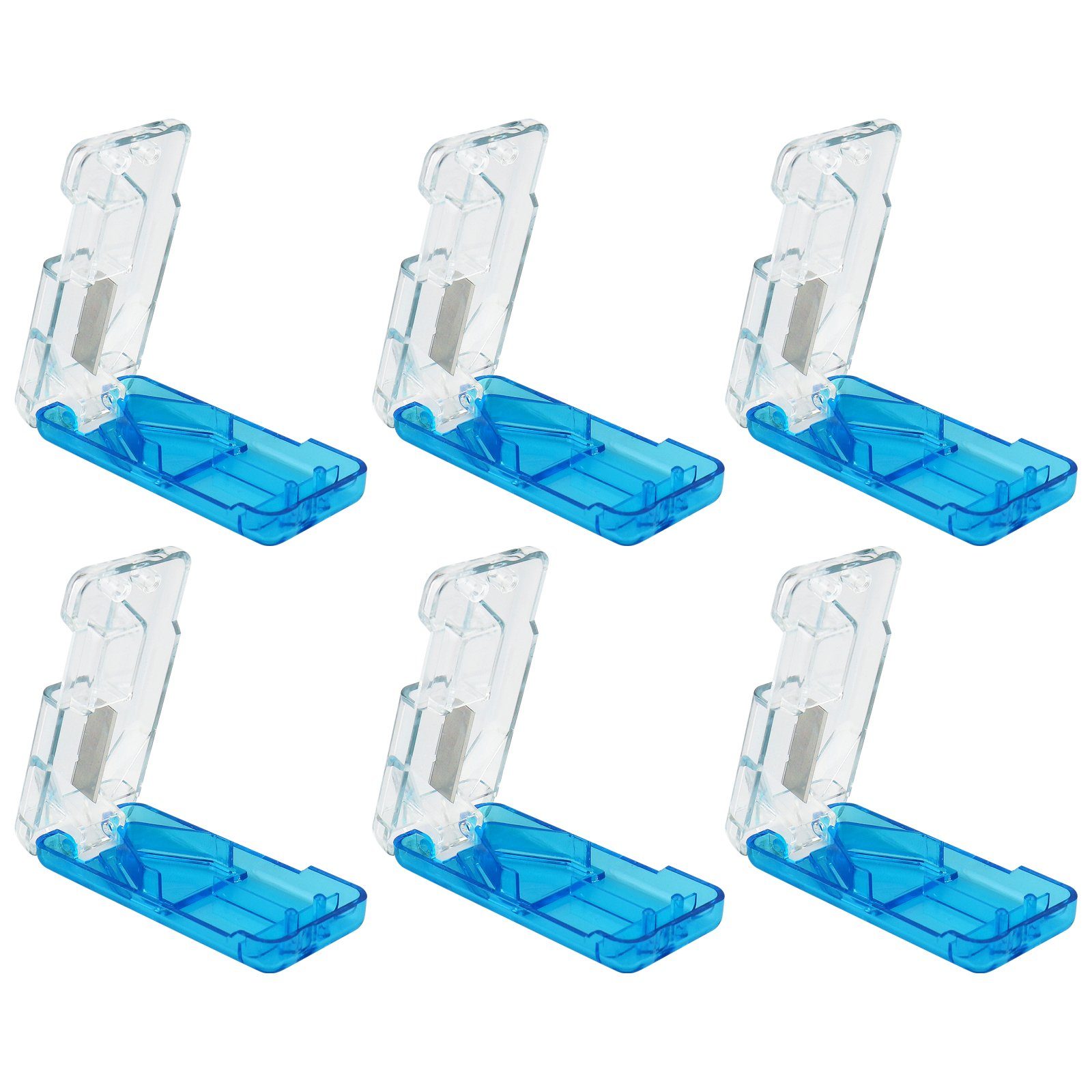 Pillendose Tablettenschneider mit Metallklinge - Kunststoff - blau/transparent