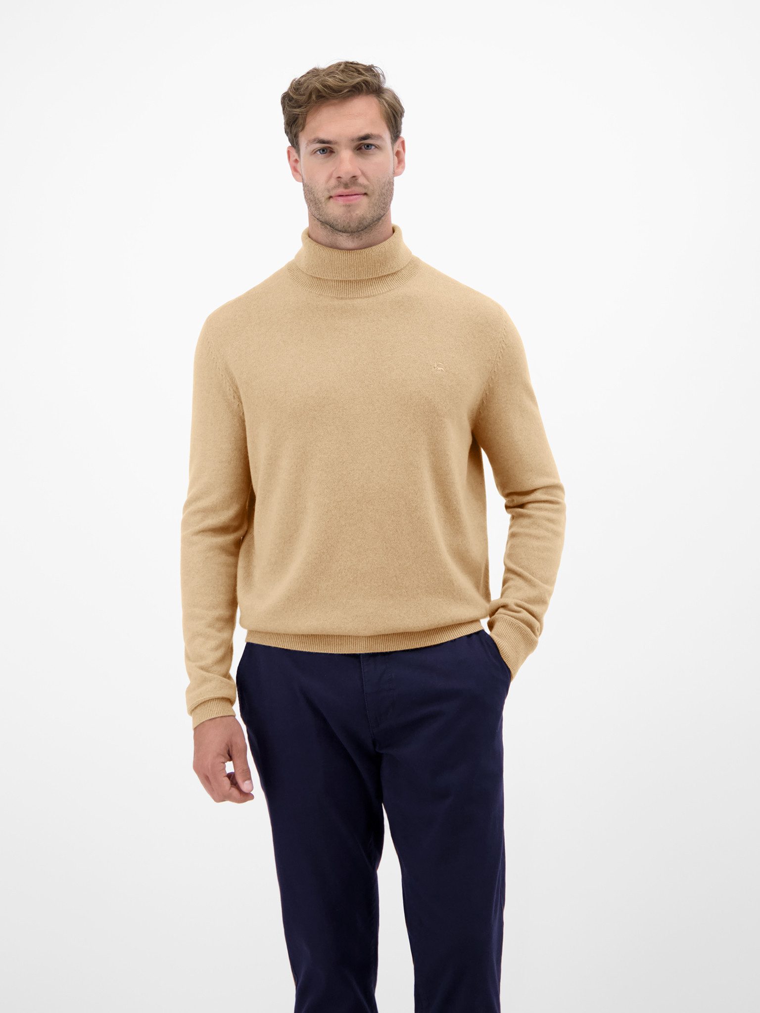 LERROS Rollkragenpullover mit Logo-Stickerei und aus Schurwolle mit Kaschmir