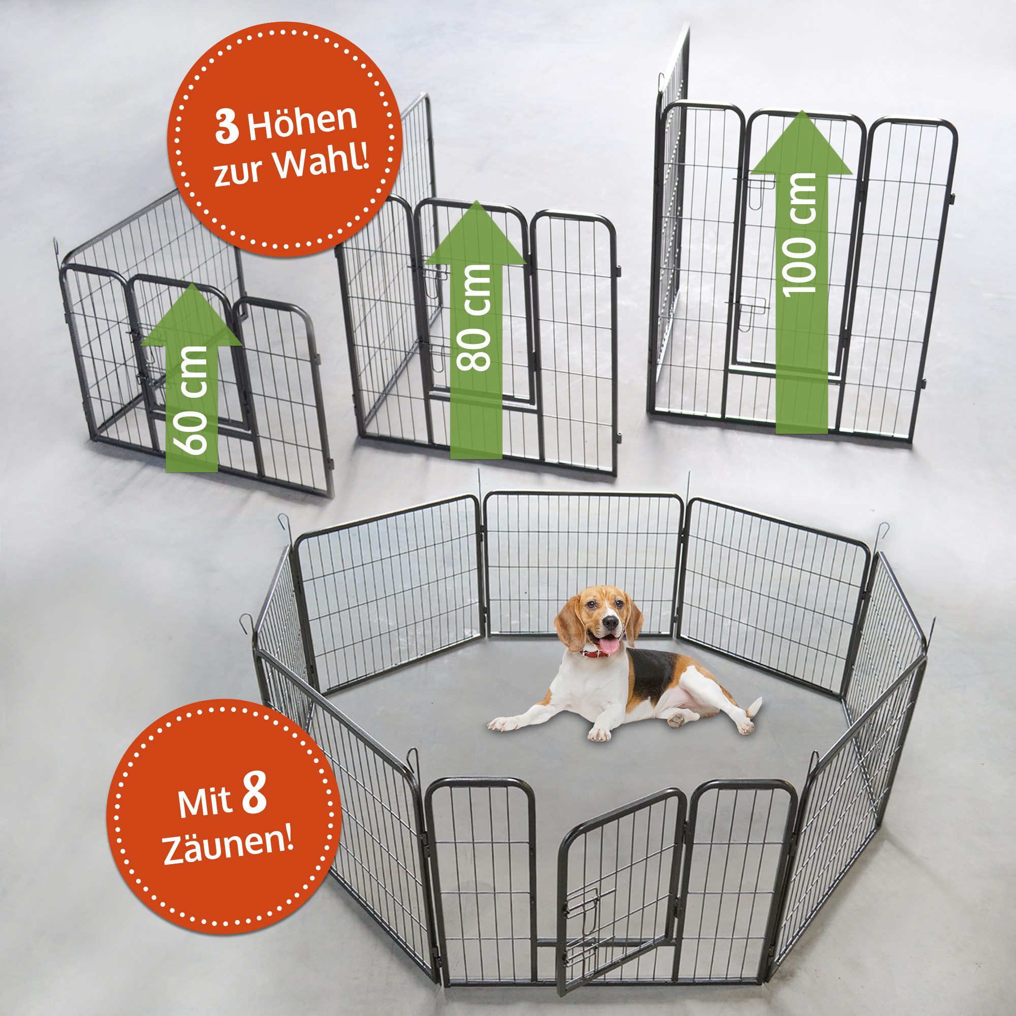 Zooprinz Freigehege Welpenauslauf individuell Erweiterbar in S-M-L-XL, 70 cm 80 cm 100 cm Höhe, 1 Türelement