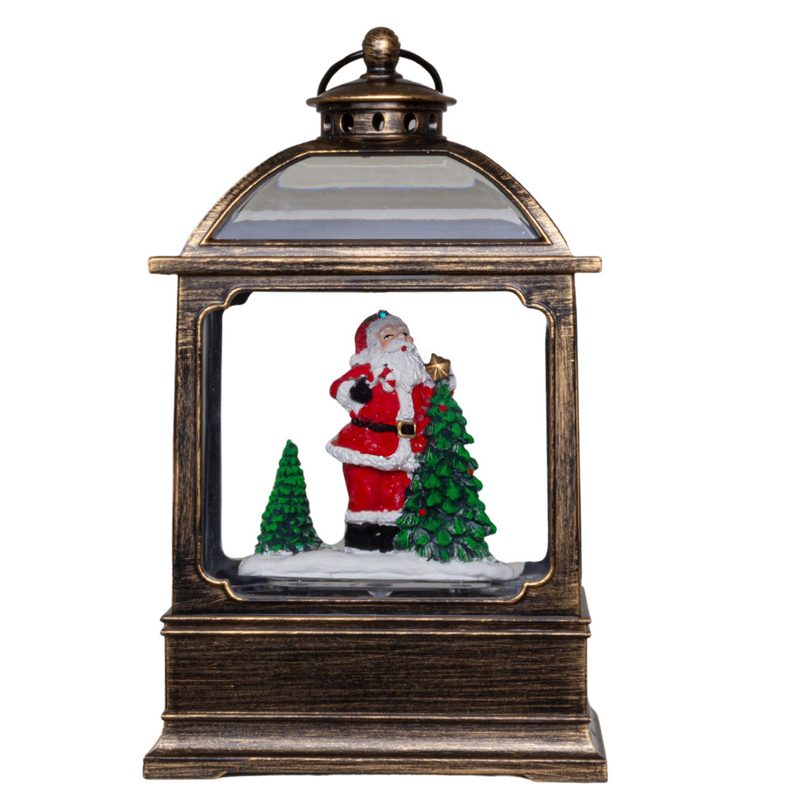 Christmas Paradise LED Laterne Schneelaterne 17cm mit Weihnachtsmann, LED fest integriert, warmweiß, schneit im Inneren, bunt-bronze