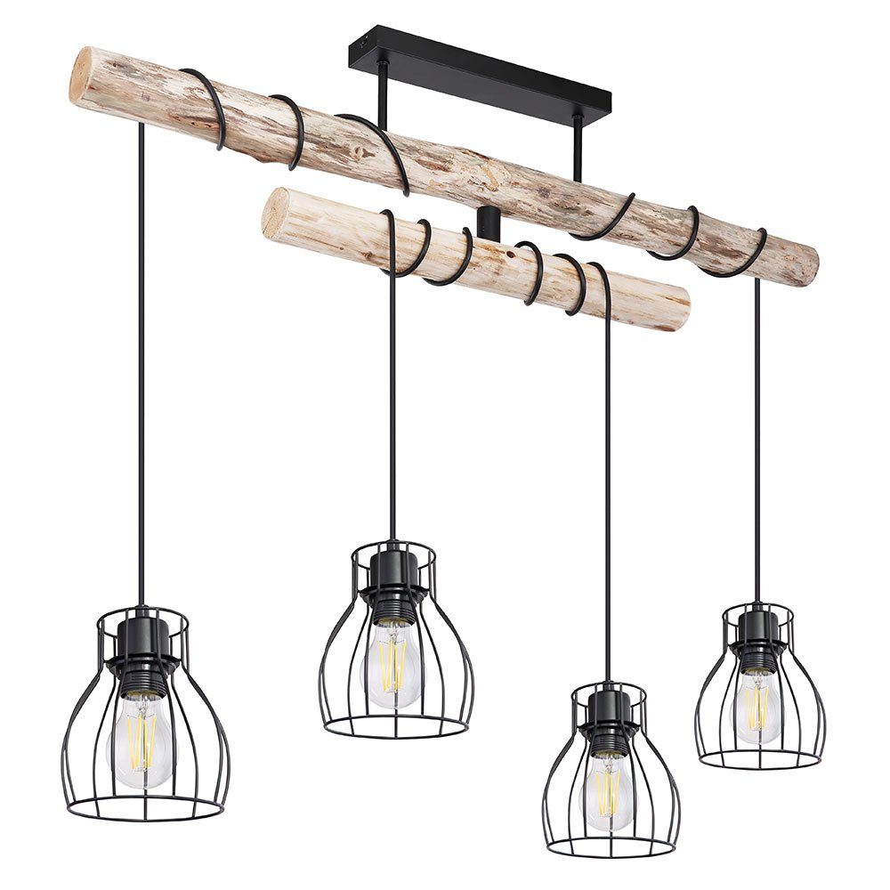 GLOBO LIGHTING Hängeleuchte, Leuchtmittel nicht inklusive, Hängeleuchte Pendelleuchte Holzlampe Balken Höhenverstellbar 4 Flammig