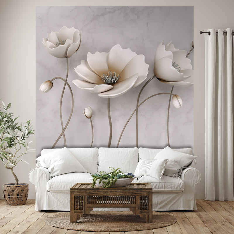 wandmotiv24 Fototapete Betonwand mit Blumen, glatt, Wandtapete, Motivtapete, matt, Vliestapete, selbstklebend