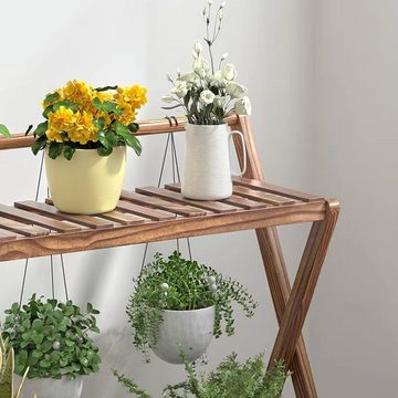 TWSOUL Blumenständer Multifunktionaler Blumenständer aus Massivholz, Massivholzmaterial, Doppellagiger Blumenständer, 68*41*75cm