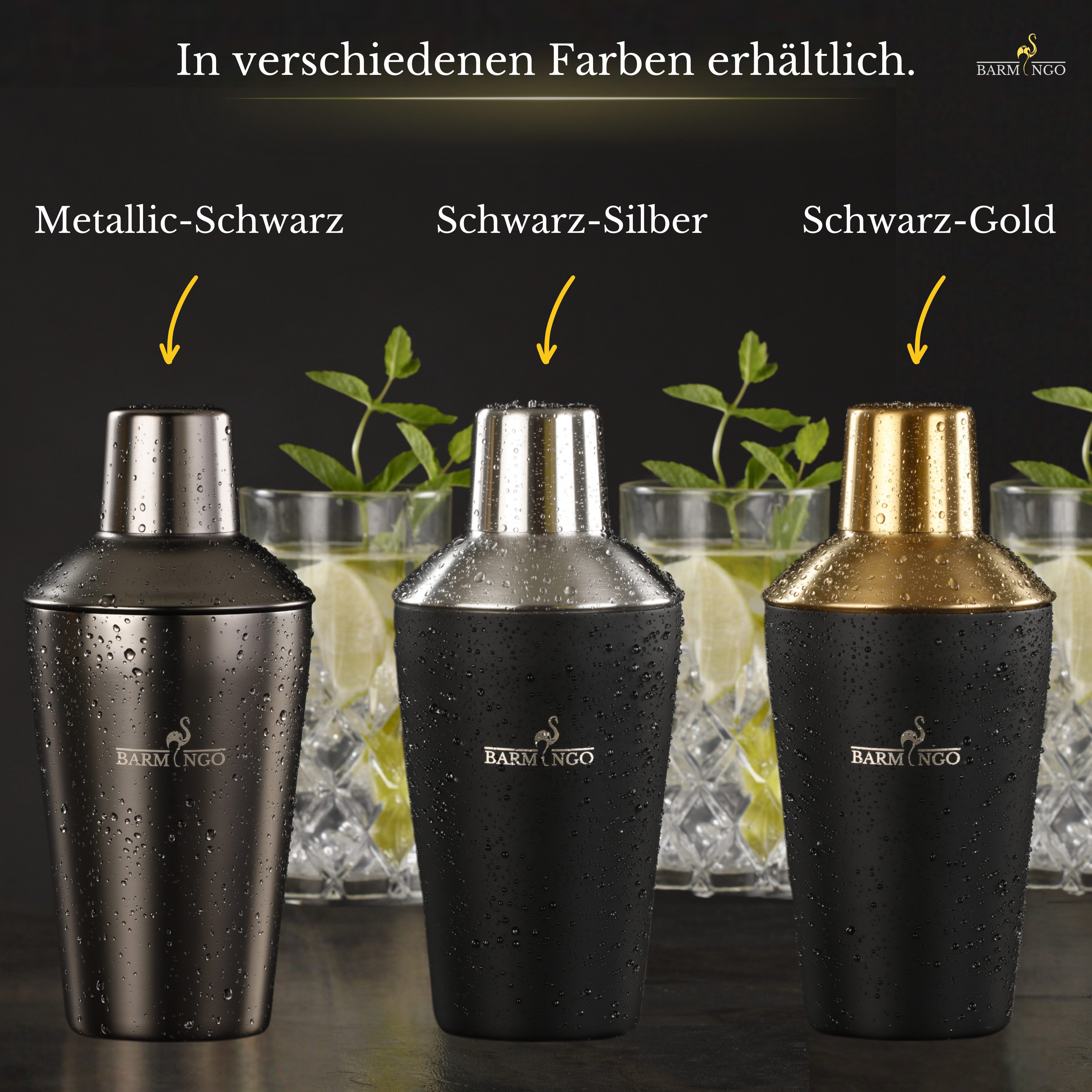 BARMINGO Cocktail-Set Edelstahl Cocktail Shaker Set (700 oder 500ml) mit Bar Zubehör, (Cocktailshaker Set, 5-tlg., für Profis und Anfänger), Cocktail Zubehör mit hochwertiger Beschichtung in stilvollen Farben