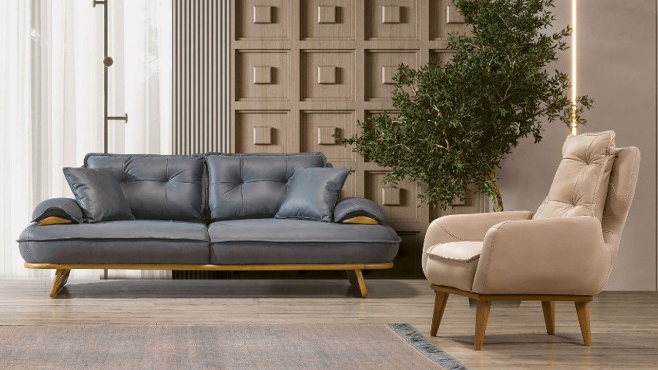 Sofa Elegante Sofa-Kombination in Grau-Beige mit Designer 3-Sitzer