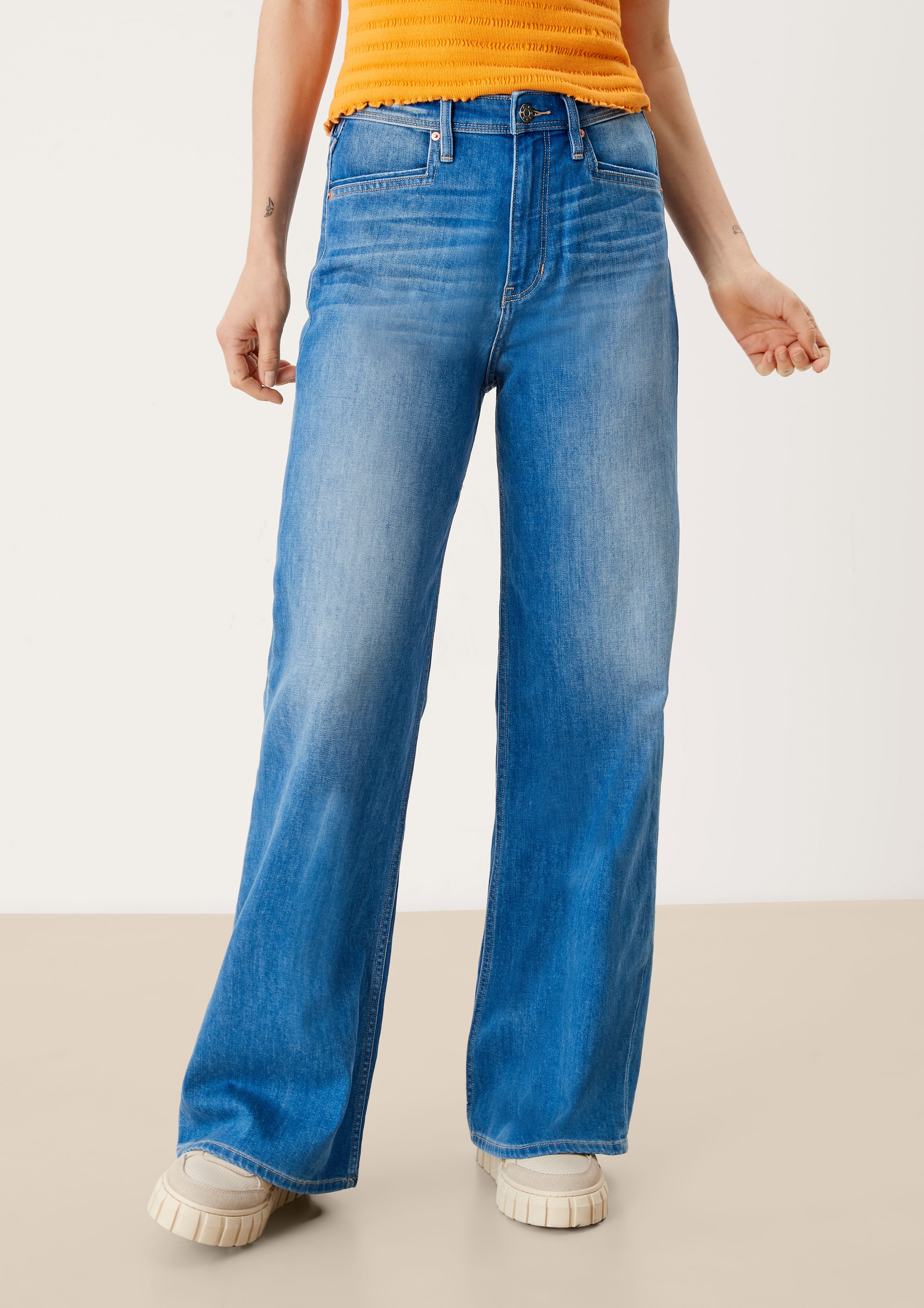Leg Suri / Leder-Patch, High Jeans s.Oliver 5-Pocket-Jeans / / Regular Rise Fit Waschung Wide blue