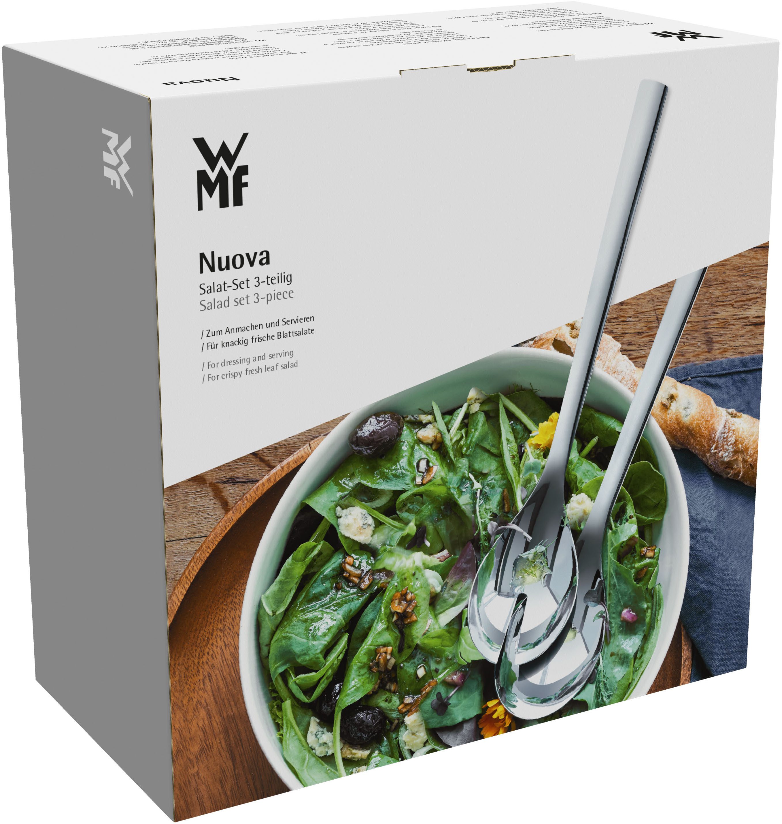 WMF Salatbesteck Nuova (Set, 3-tlg), 2x Salatbesteck, 1x Porzellan-Salatschüssel, Geschenkverpackung