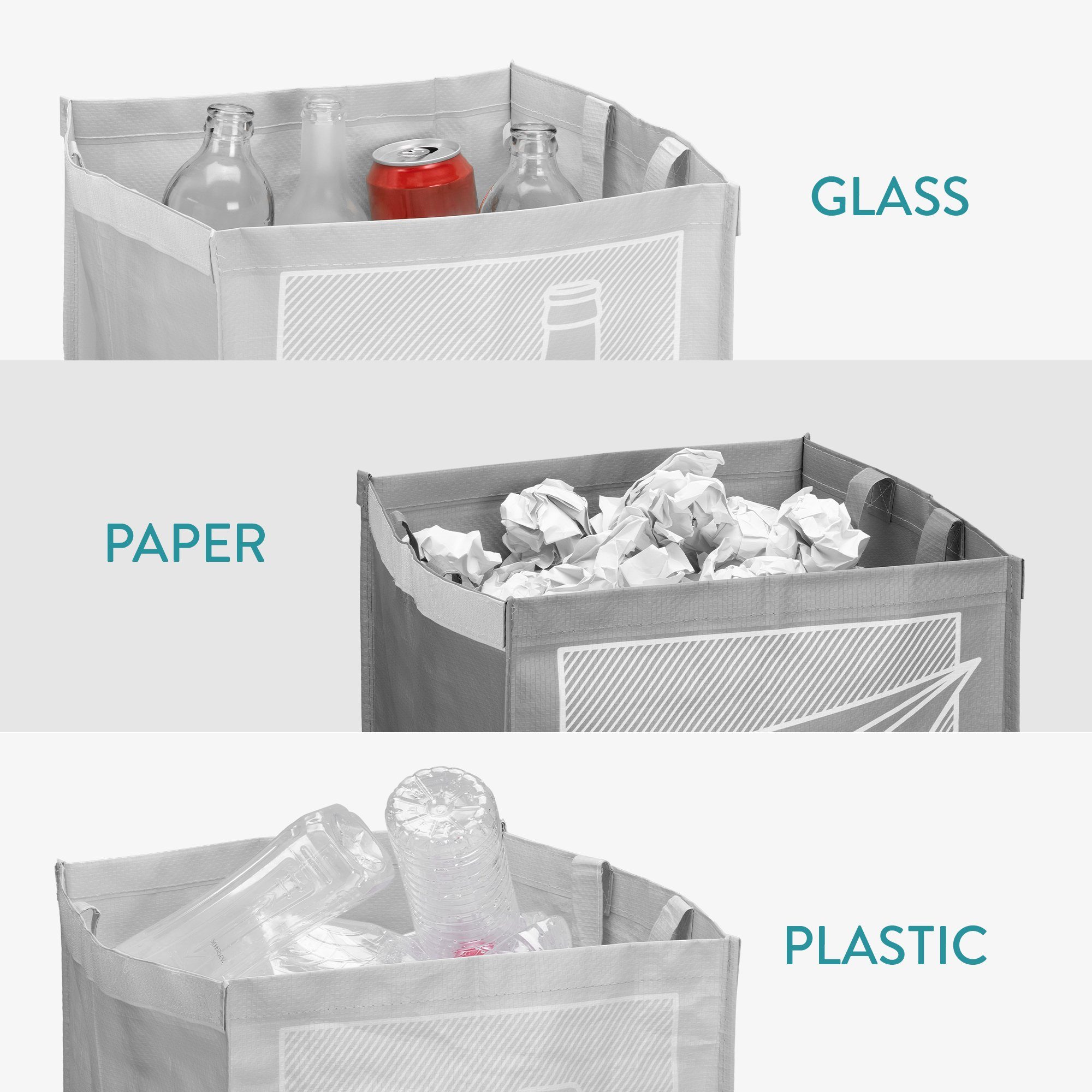 Mülltrennsystem und Glas, Set Papier Müllsortierer Recycling Taschen 3er Navaris - für Plastik