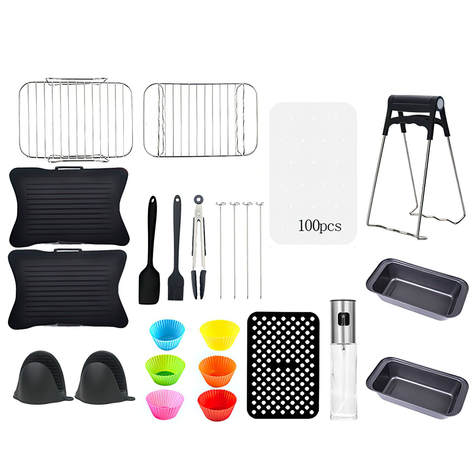 HEYHIPPO Airfryer-Grillrost Ninja Foodi AF400/AF300 Zubehör – Grillpfanne & Grill 25-teiliges Set (25-St., Antihaftbeschichtung–leicht zu reinigen&langlebigrobust&pflegeleicht), Ninja Airfryer Zubehör 25-tlg. – Back- & Grillset, hitzebeständig