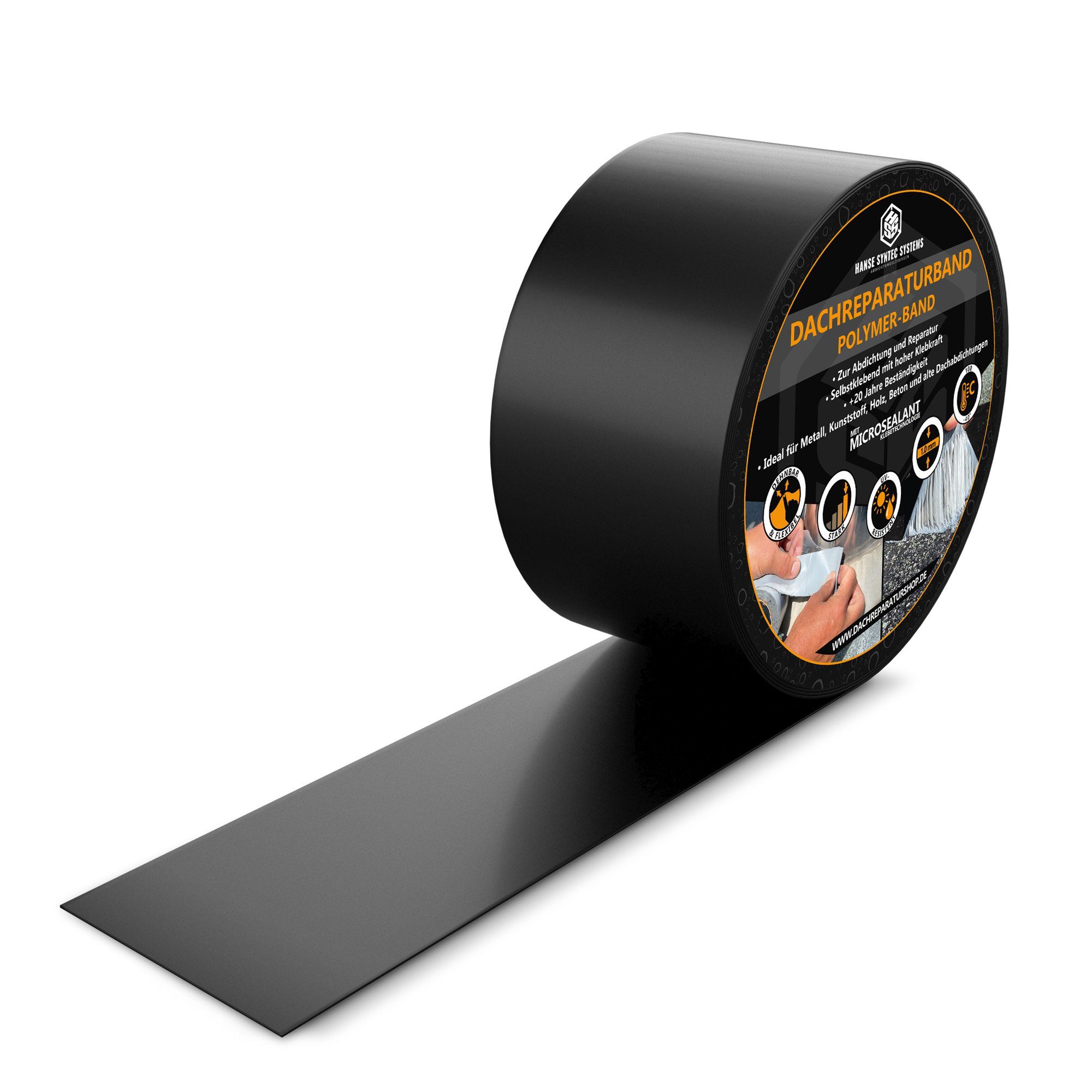 Hanse Syntec Systems Klebeband Butylband, Reparaturband Dach MicroSealant® wasserdichtes Dichtband wasserdicht, schwarz selbstklebend, witterungsbeständig UV-Sicher