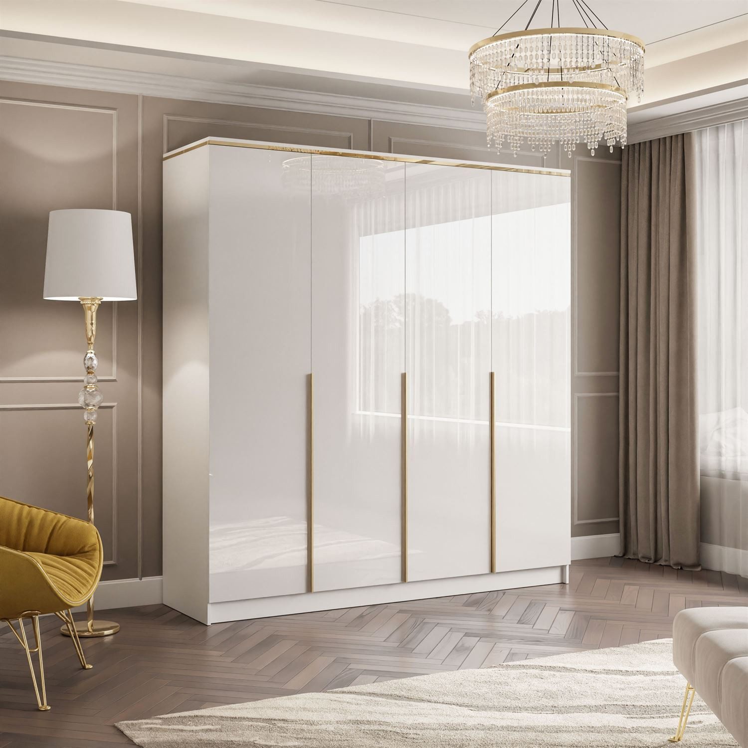 Lookway Kleiderschrank AURORA 4D in Weiß hochglanz günstig online kaufen