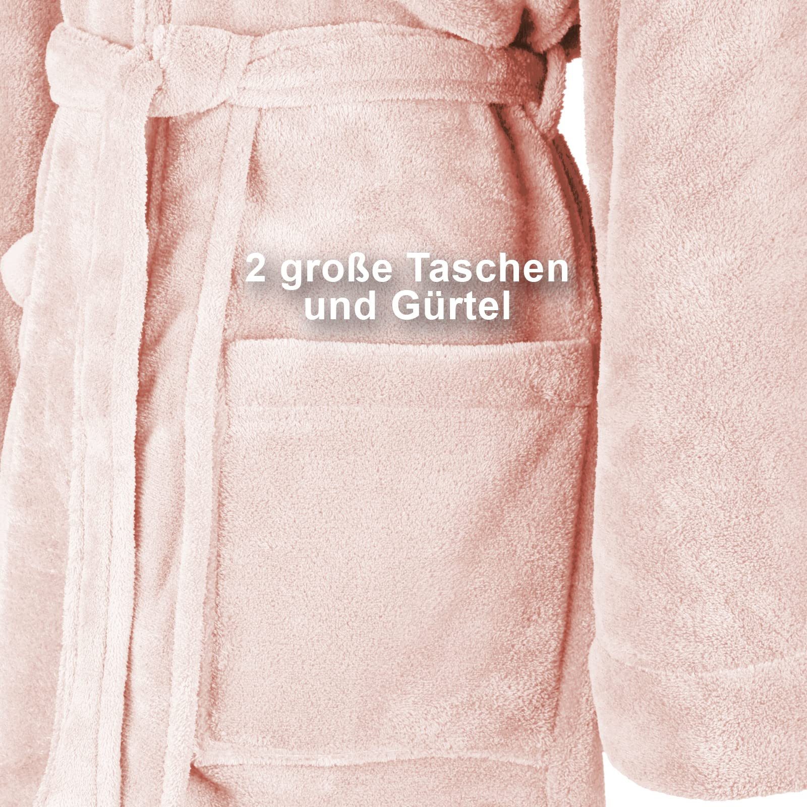 Gräfenstayn Unisex-Bademantel Bademantel Kapuze Flanell Fleece, S Rosa, warm & kuschelig, Waden bis Knöchellang, Fronttaschen, Gürtel, S-XXXL