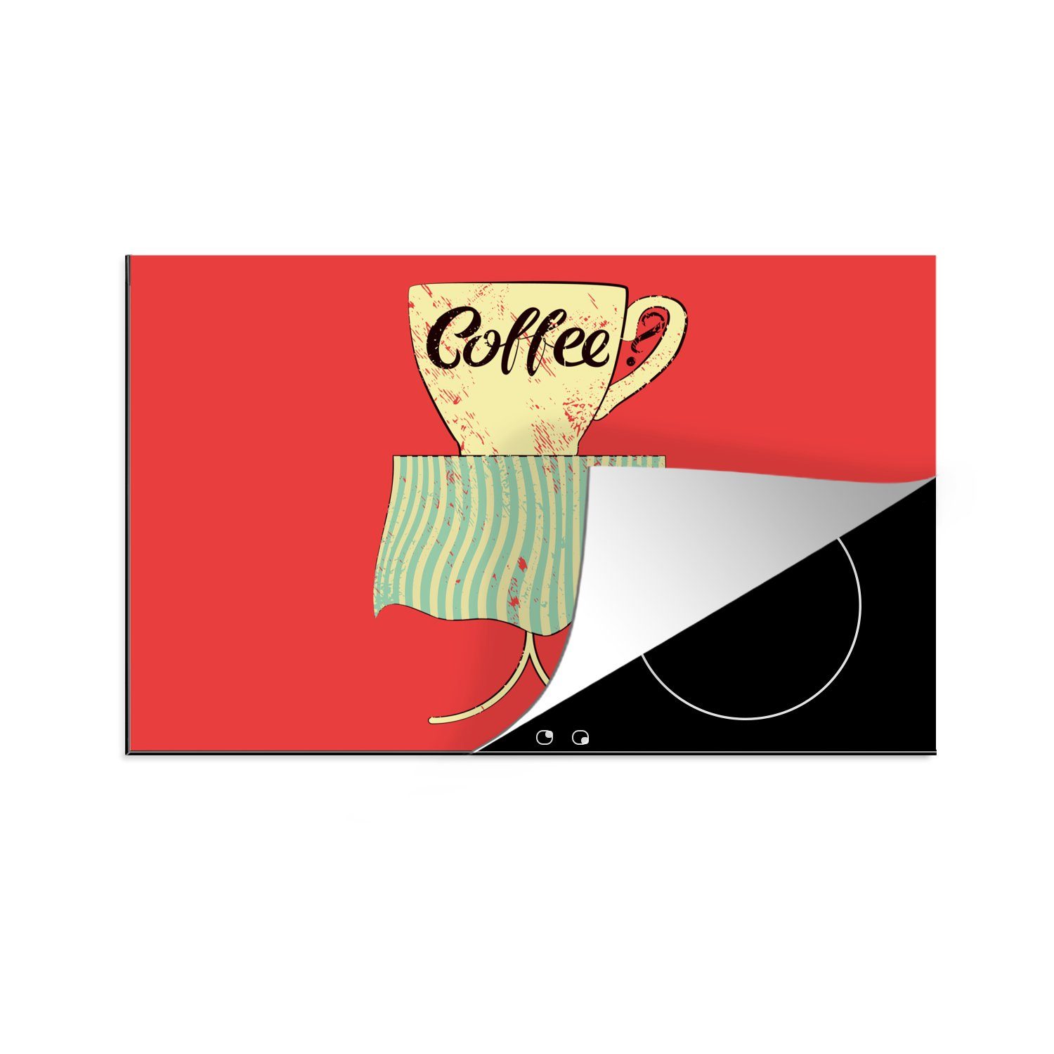 MuchoWow Herdblende-/Abdeckplatte Kaffee? - Sprichwörter - Kaffeetasse - Vintage - Zitate, Vinyl, (1 tlg), 81x52 cm, Induktionskochfeld Schutz für die küche, Ceranfeldabdeckung