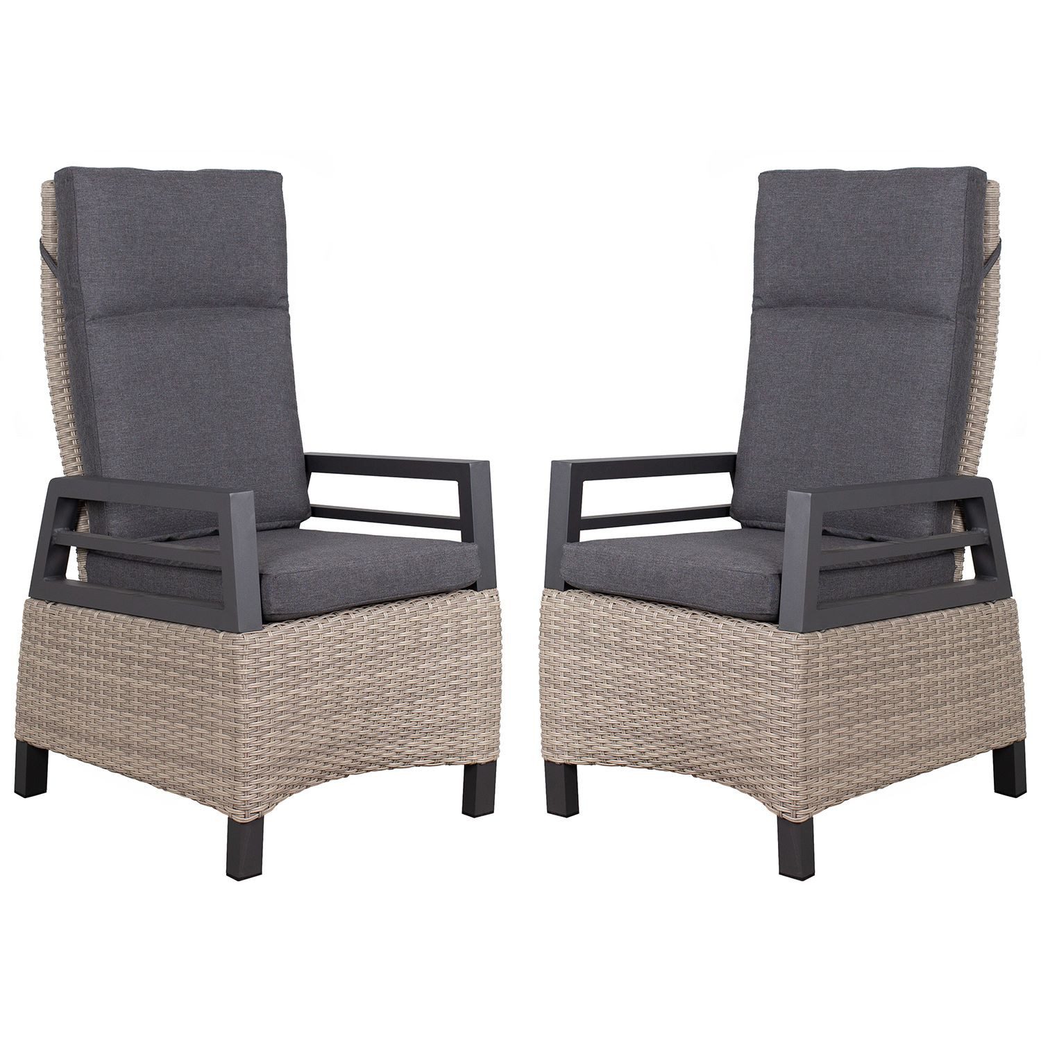 deVries Gartenstuhl Relaxsessel Montana Dining - PE spotty grey (2er Set), verstellbar mit Gasdruckfeder, Aluminiumgestell, PE-Rattan
