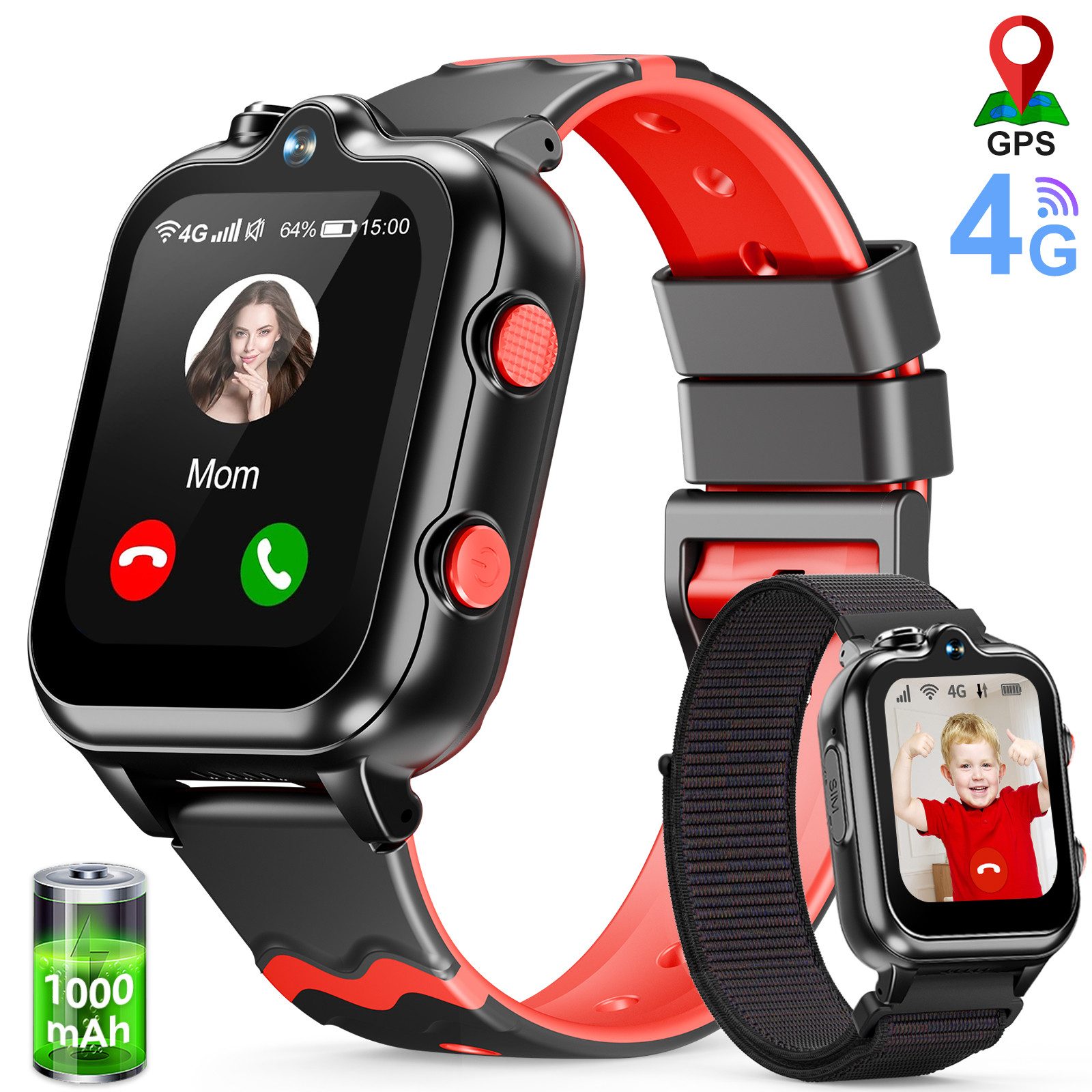Ralio 2025 Neue Smartwatch Kinder mit GPS, 2 Kameras, 4G Telefonfunktionen Smartwatch (GPS Tracker mit SOS-Schulmodell,Schulmodus,Videoanrufen Kinderuhr cm/1,69 Zoll), Geeignet für Jungen und Mädchen im Alter von 5-16 Jahren