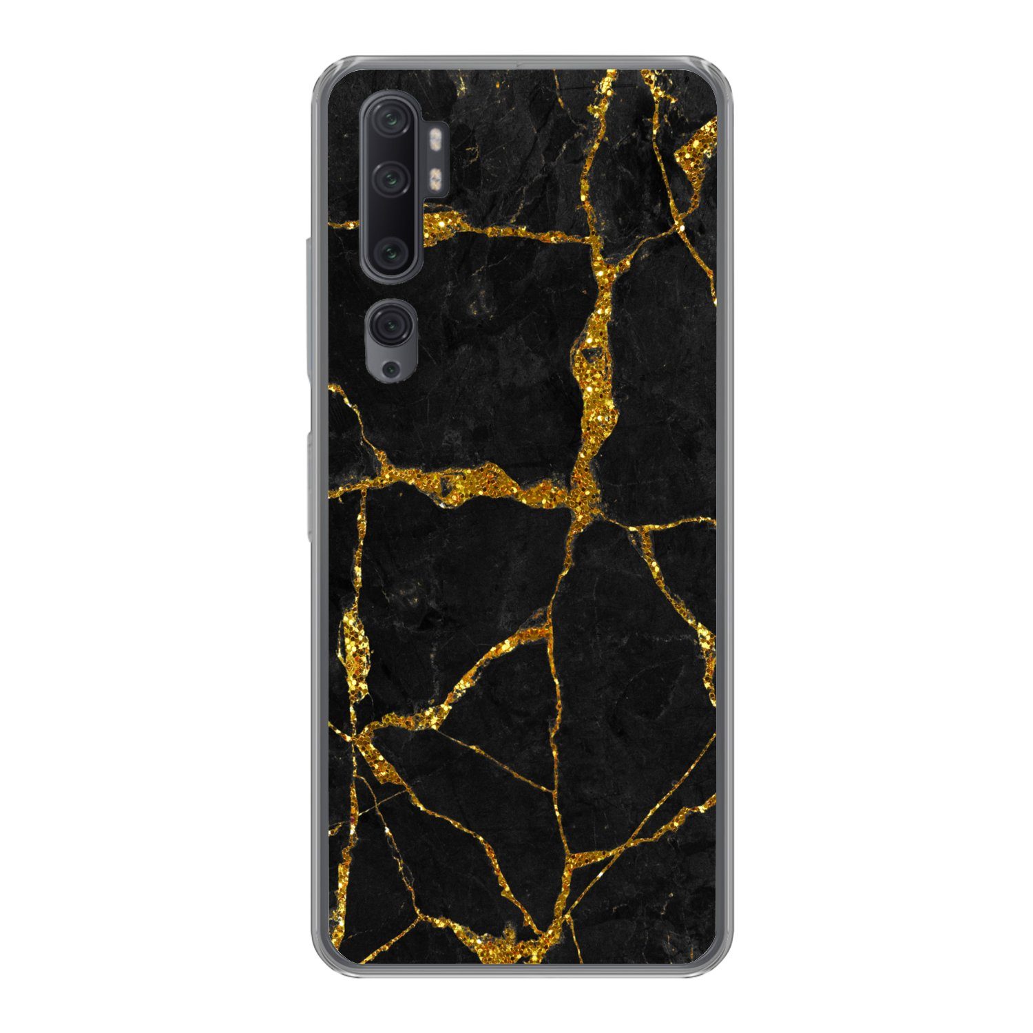 MuchoWow Handyhülle für Xiaomi Mi Note 10 Marmor - Gold - Schwarz - Marmoroptik - Glitter