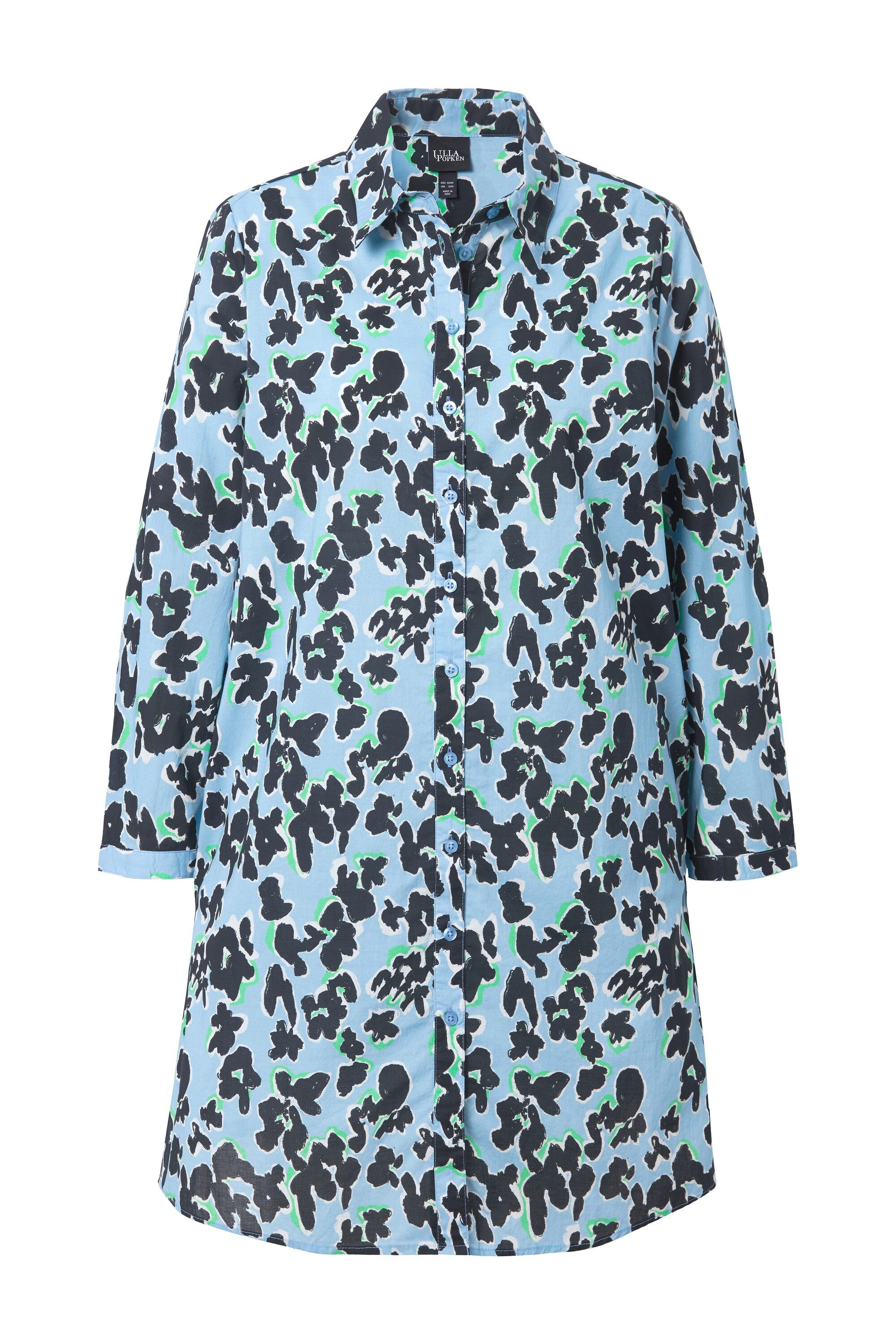 Ulla Popken Hemdbluse Longbluse Blüten A-Linie Hemdkragen Langarm – Bild 2 von 4