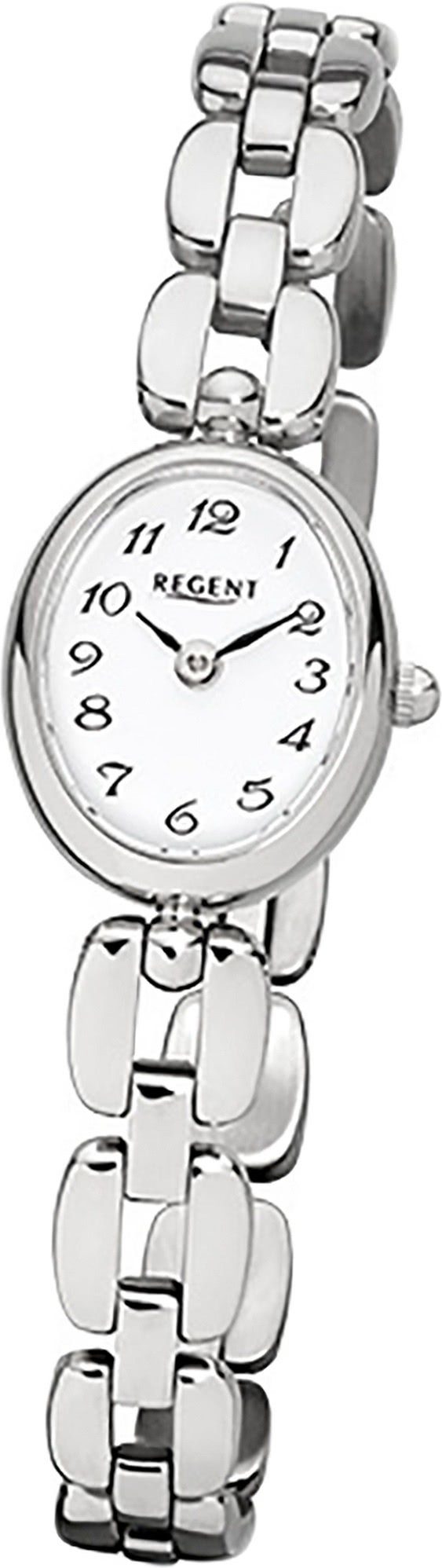 Regent Quarzuhr Regent Stahl Damen Uhr F-966 Quarzuhr, Damenuhr mit Edelstahlarmband, ovales Gehäuse, klein (ca. 19x16mm), El