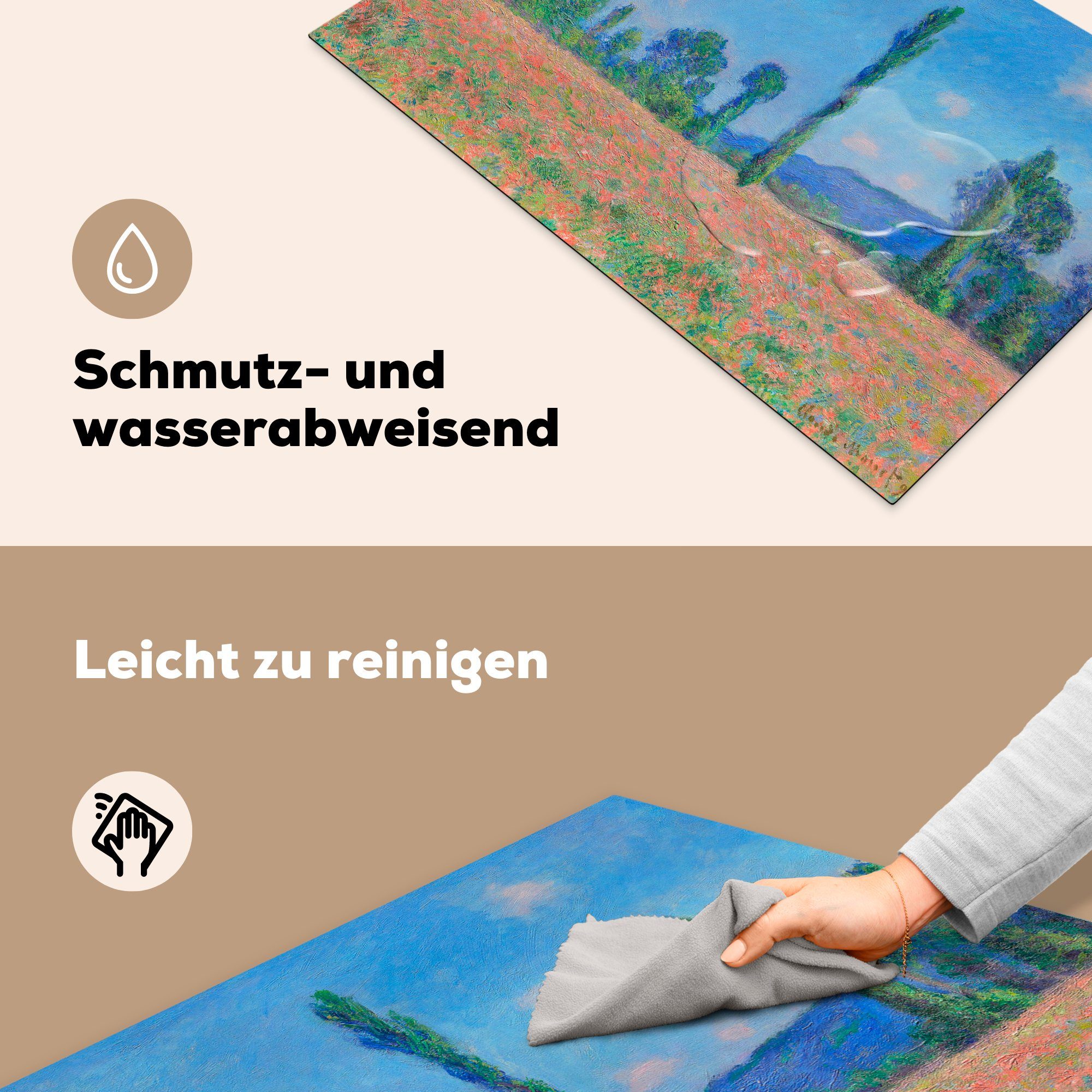 MuchoWow Herdblende-/Abdeckplatte Mohnfeld in Giverny 81x52 (1 Schutz Ceranfeldabdeckung Vinyl, cm, küche, für Gemälde tlg), Induktionskochfeld Claude - von die Monet