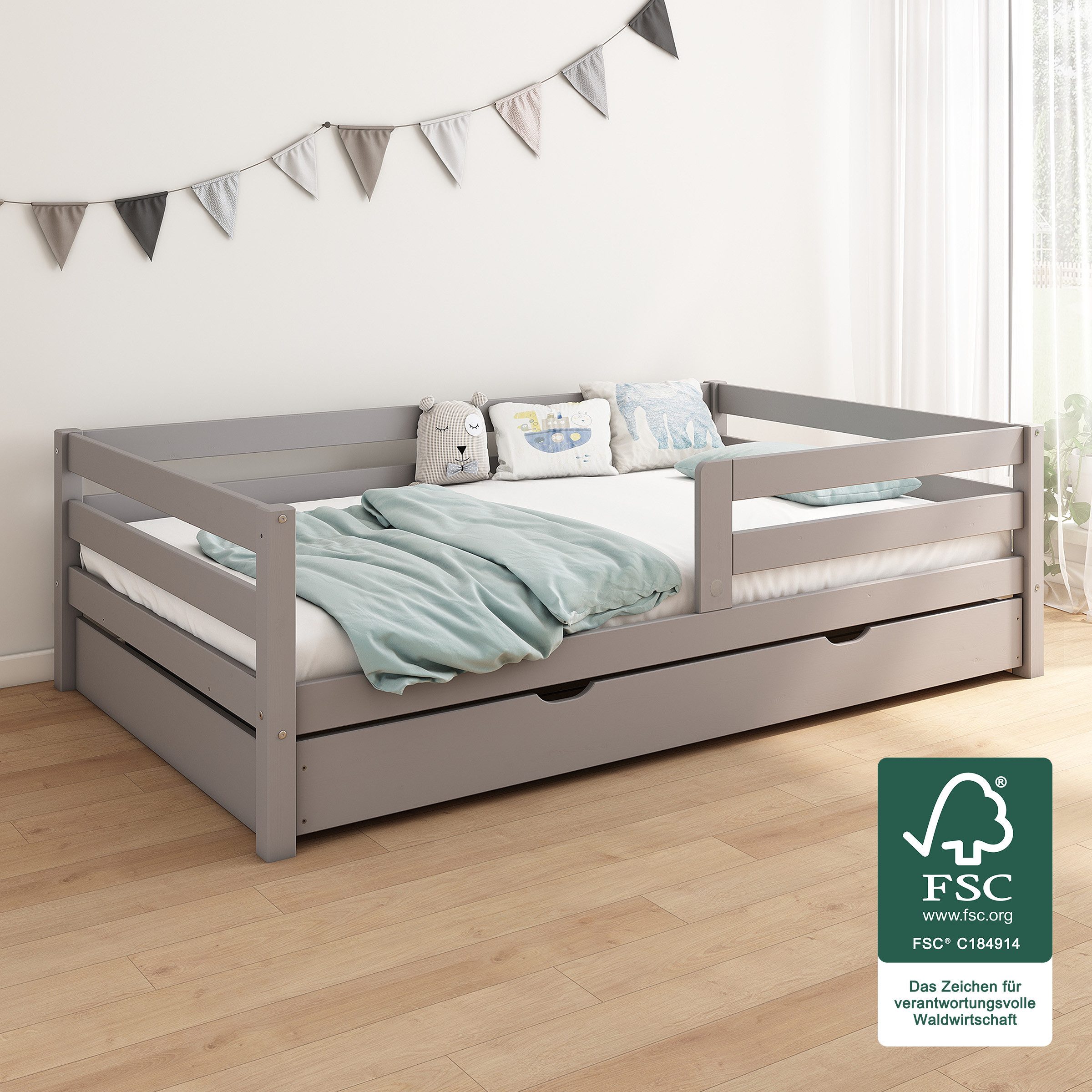 Ehrenkind Kinderbett Sona aus massivem Kiefernholz mit Rausfallschutz (Juge günstig online kaufen