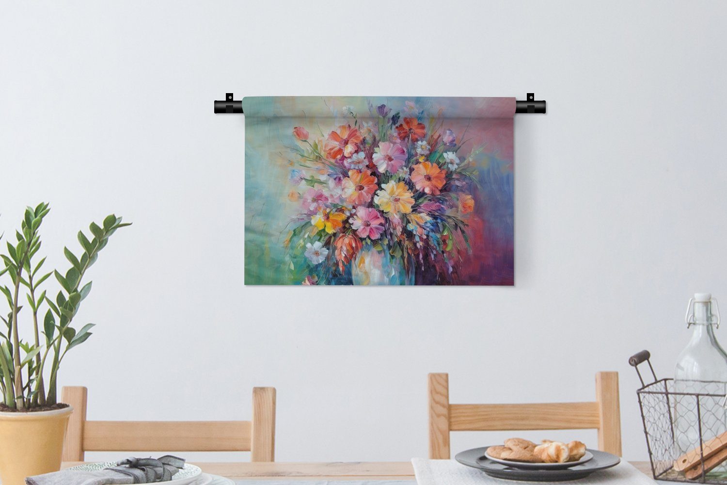 MuchoWow Wanddekoobjekt Blumen - Kunst - Blumenstrauß, Frühling Kinderzimmer Malerei Wandbehang, - Kleid, Wanddeko Schlafzimmer, für - Wohnzimmer