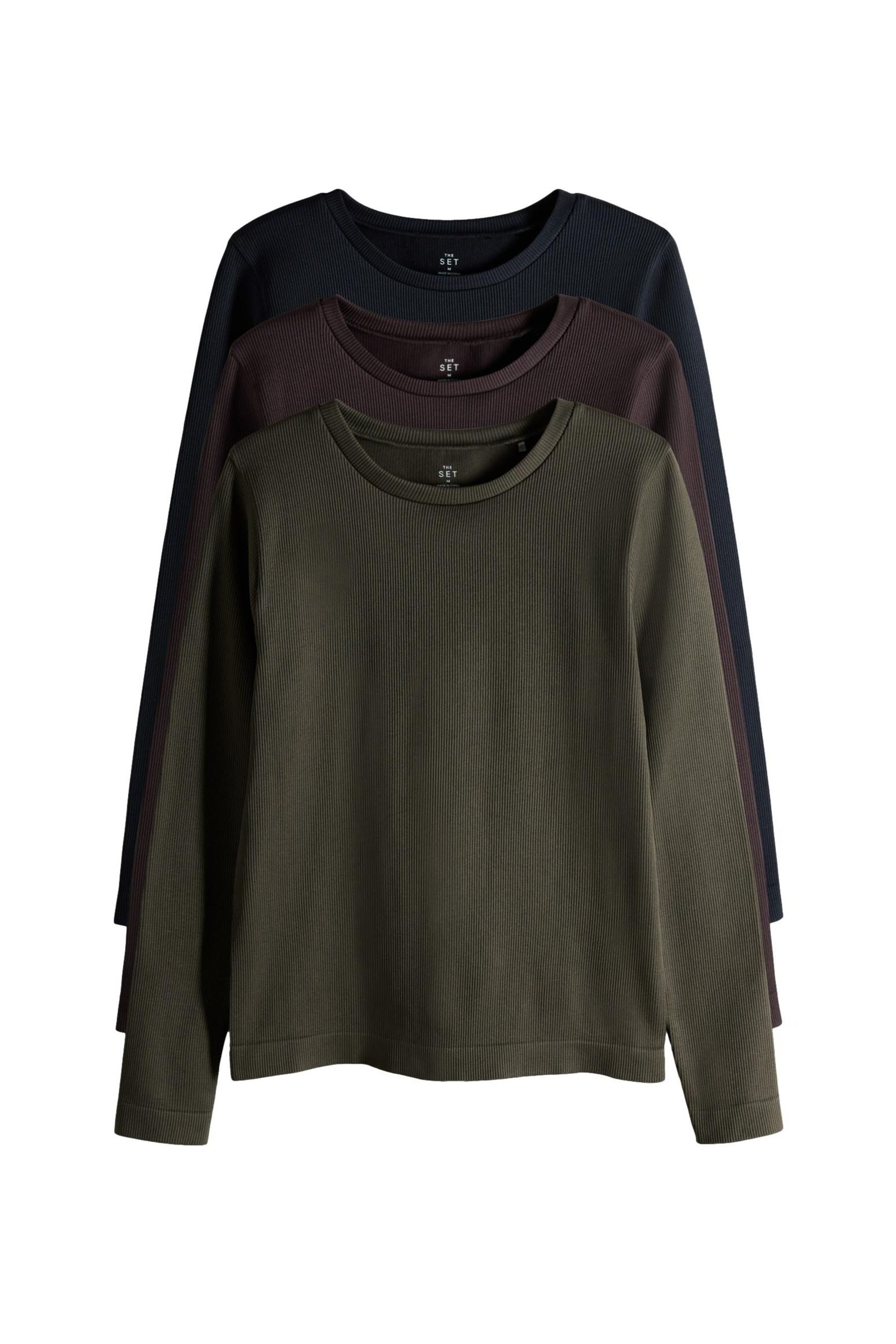 The Set Langarmshirt The Set Gerippte Active Langarmshirts, 3er-Pack (3-tlg)