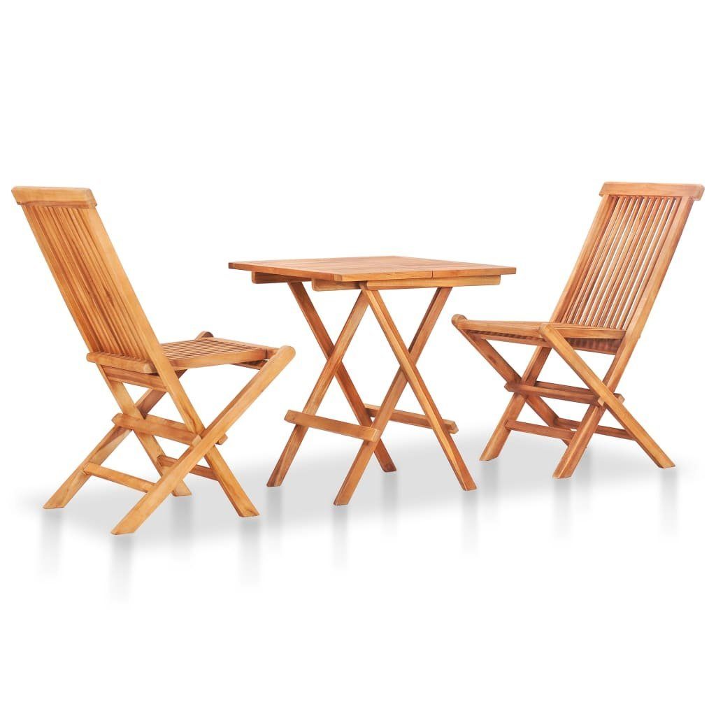 Teak, vidaXL Kissen Grauen (3-tlg) mit Massivholz Bistro-Set Gartenlounge-Set 3-tlg.