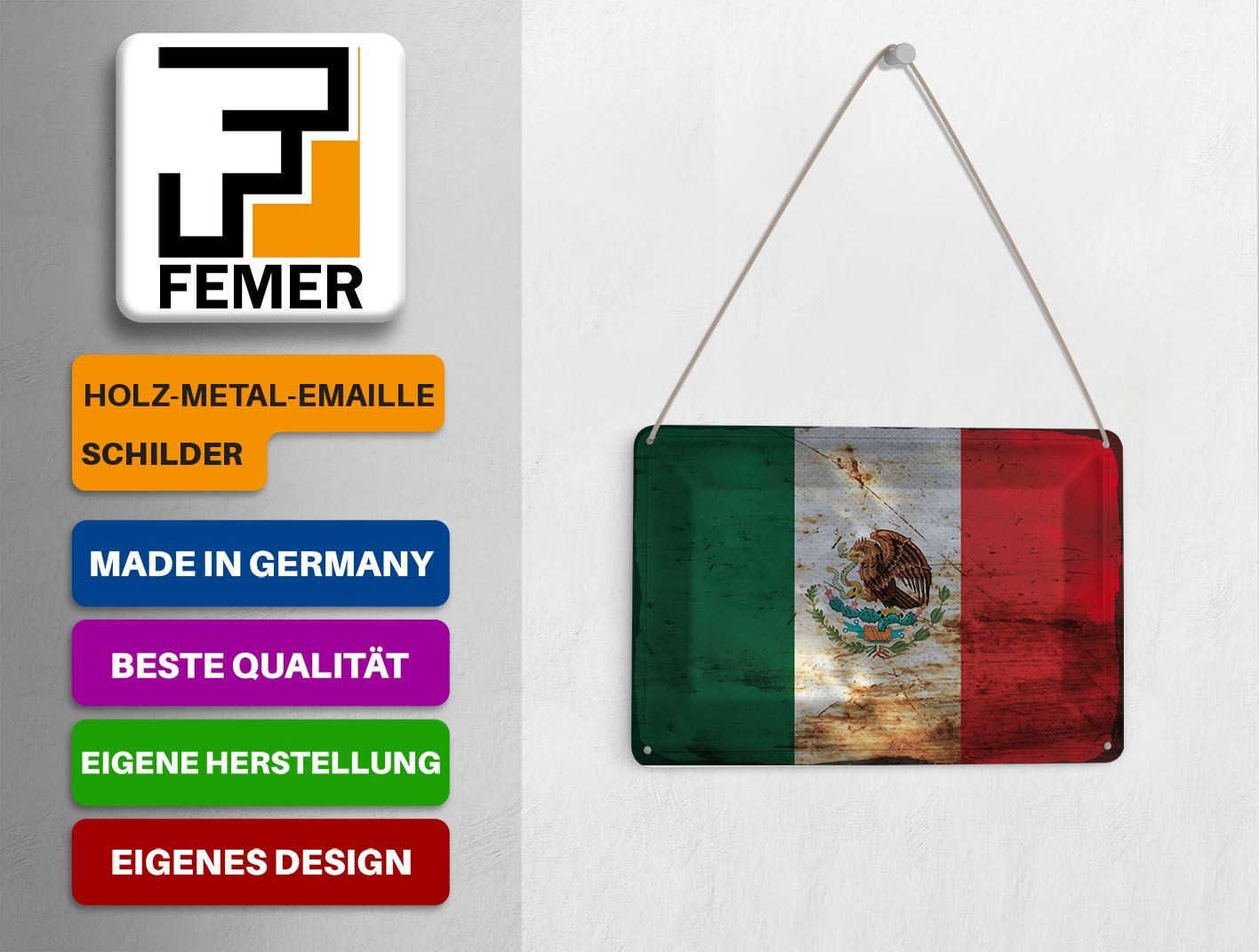 Femer GmbH Postkarte Flagge Mexiko 14x10 cm Flag of Mexico Rost, unfrankiert