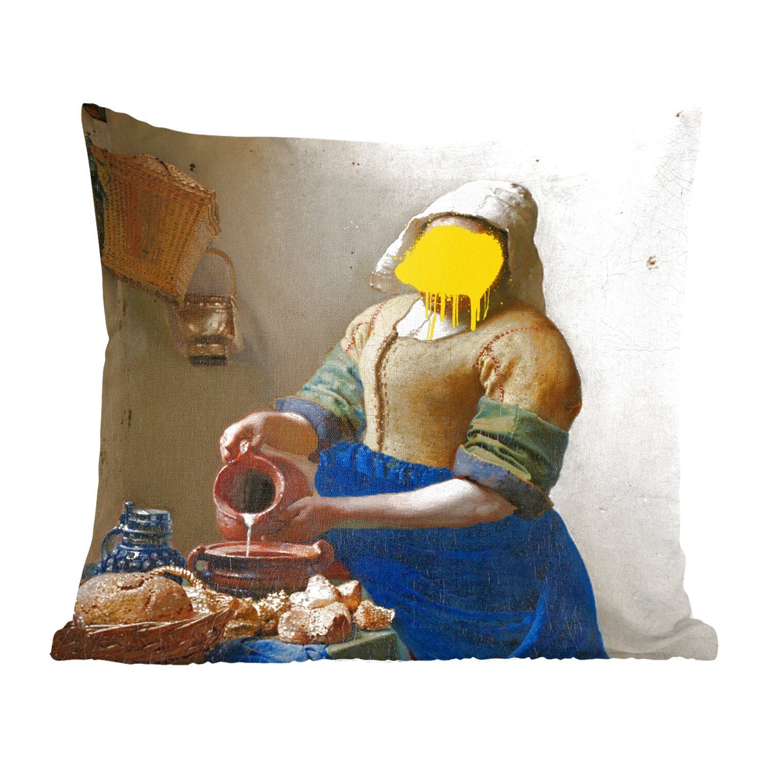 MuchoWow Dekokissen Das Milchmädchen - Vermeer - Kunst, Zierkissen mit Füllung für Wohzimmer, Schlafzimmer, Deko, Sofakissen