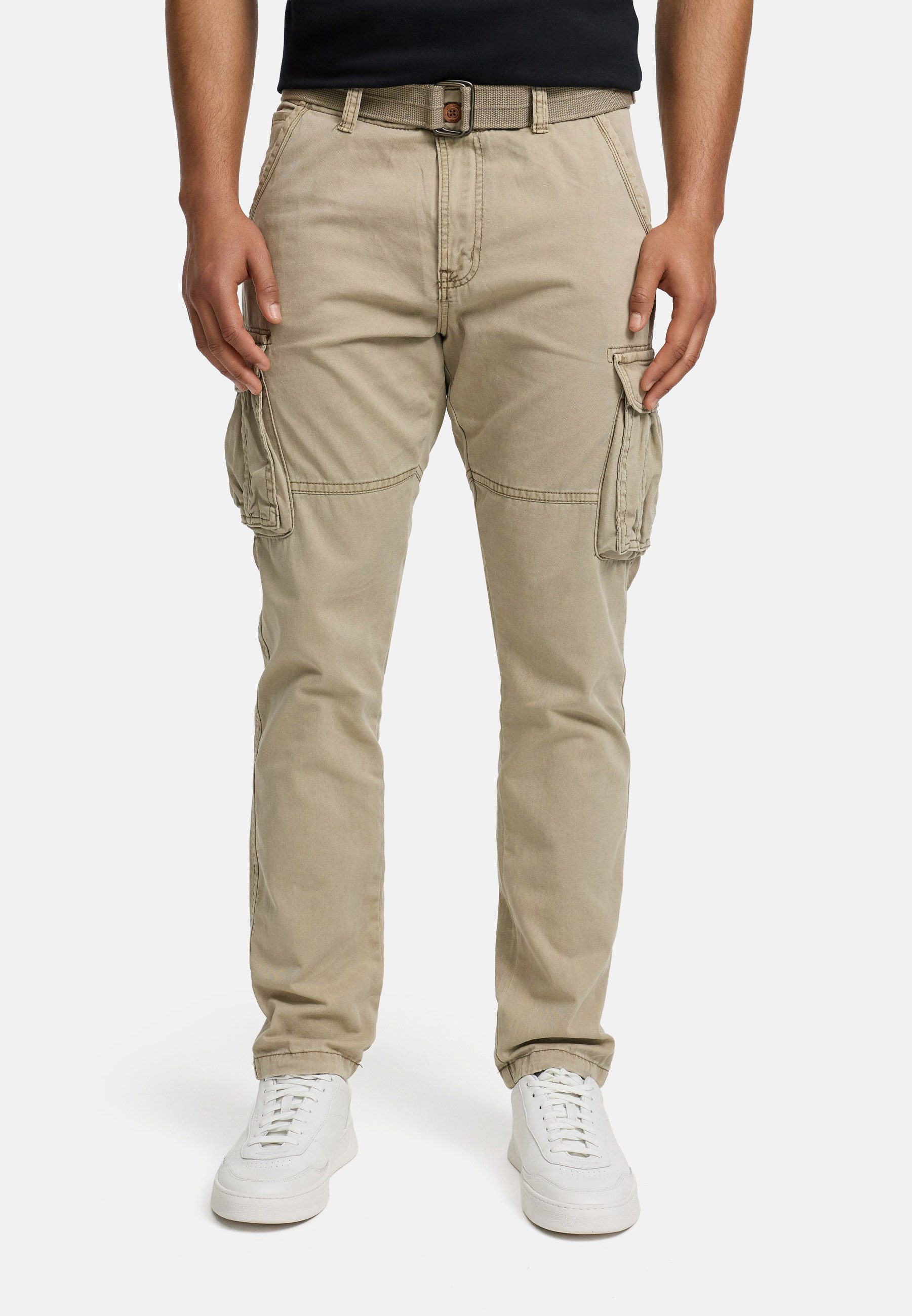 Indicode Cargohose Herren INPascan Freizeithose mit Stretch mit 7 Taschen, inkl. Gürtel