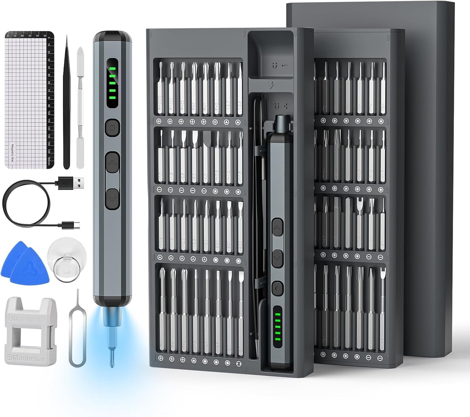 COOL-i ® Elektro-Schraubendreher 66-in-1 Elektrischer Schraubendreher,Präzisionsschraubendreher-Set, 200,00 U/min, 3,00 Nm, mit 64 S2-Stahlbits und LED-Arbeitslicht
